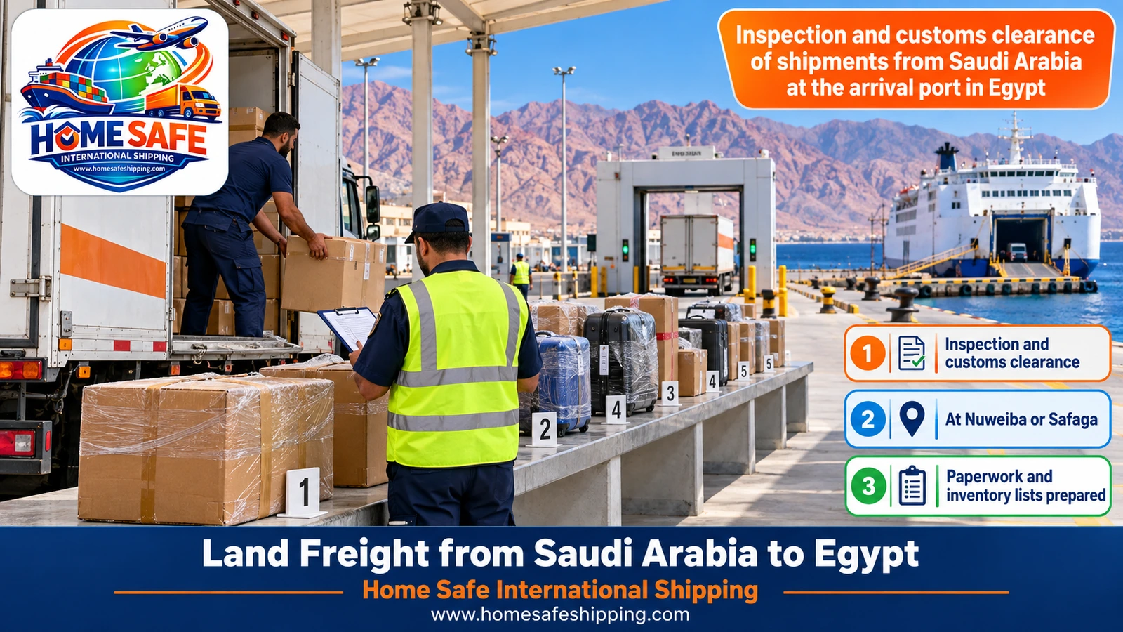 Inspection and customs clearance of shipments from Saudi Arabia at the arrival port in Egypt