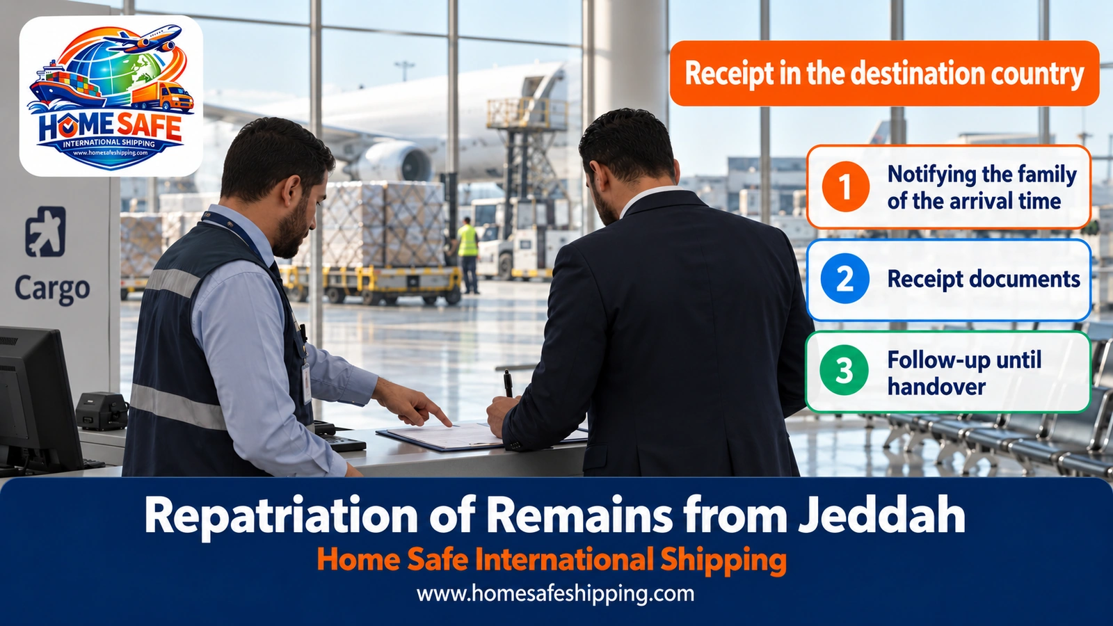 Receiving the remains at the airport in the destination country
