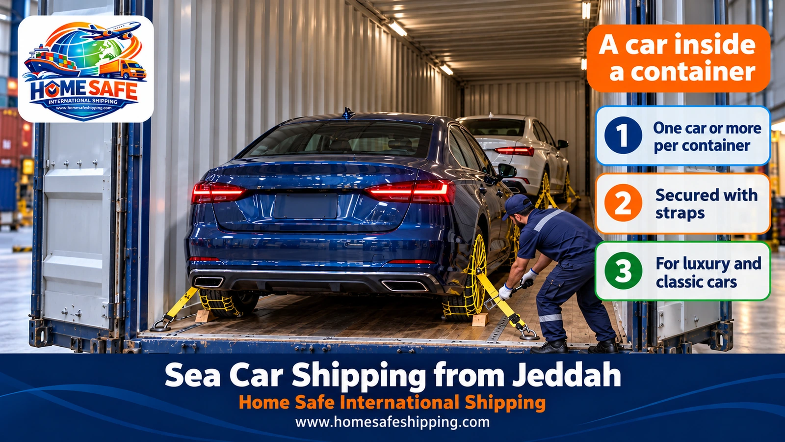 Shipping cars inside a container from Jeddah