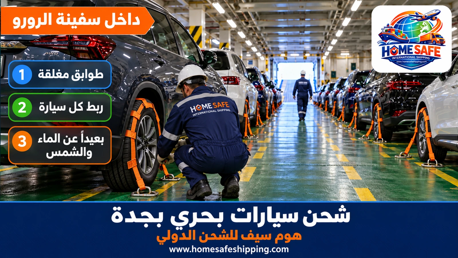 السيارات داخل سفينة الرورو المتجهة من جدة