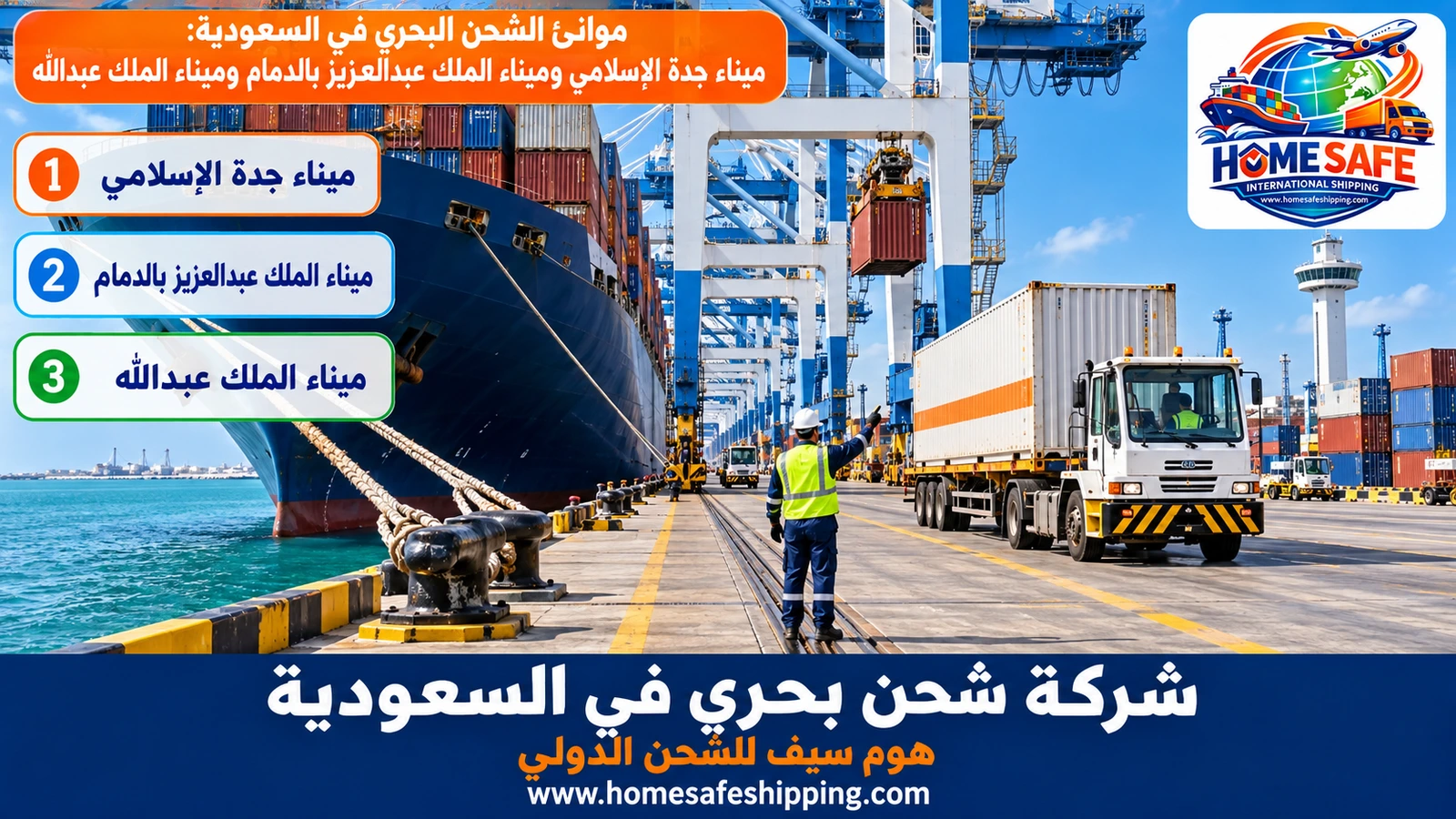 موانئ الشحن البحري في السعودية: ميناء جدة الإسلامي وميناء الملك عبدالعزيز بالدمام وميناء الملك عبدالله
