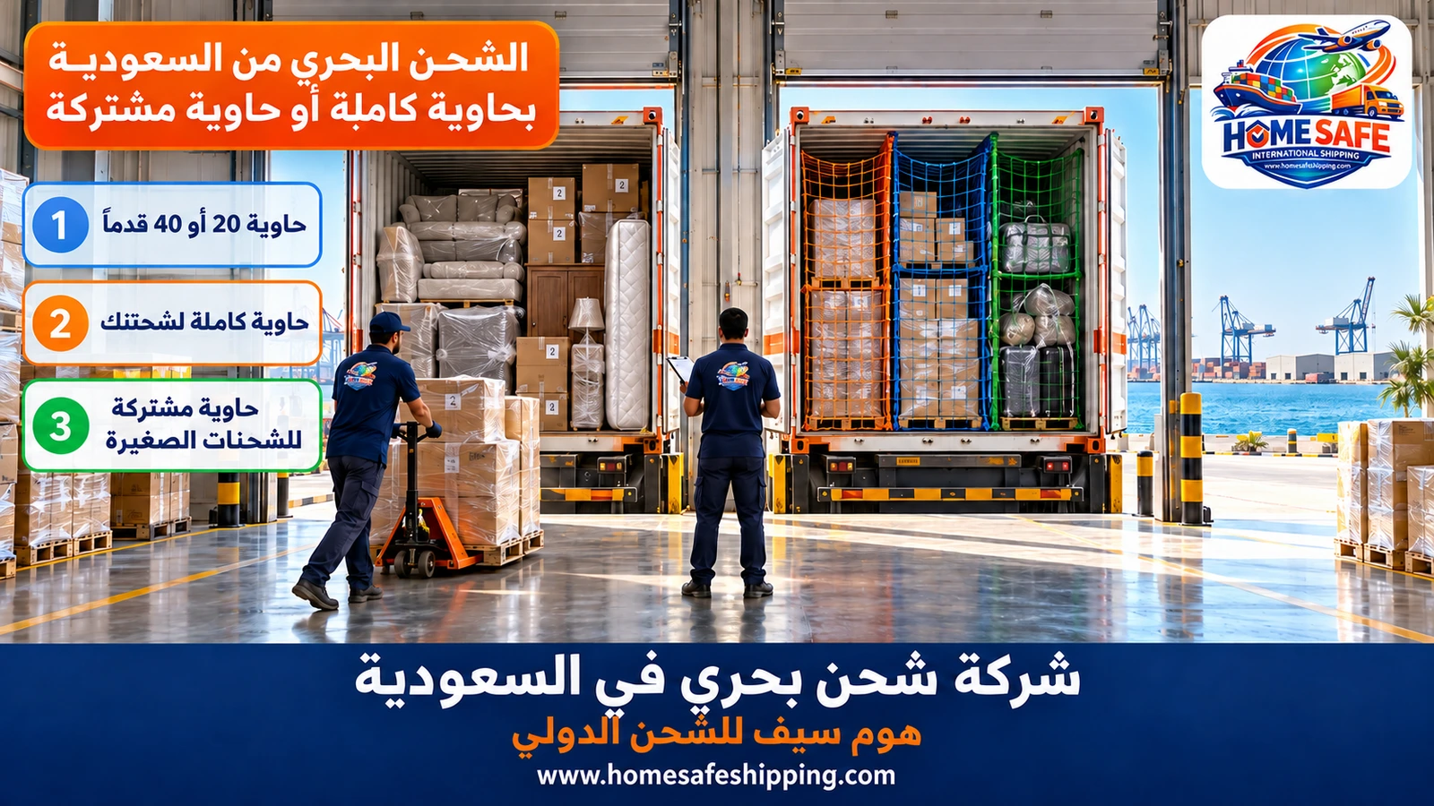 الشحن البحري من السعودية بحاوية كاملة أو حاوية مشتركة