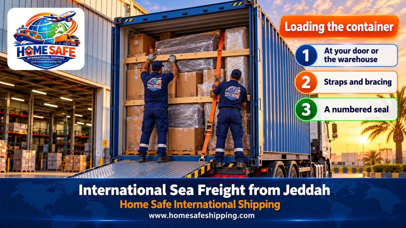 Loading a container for sea freight from Jeddah