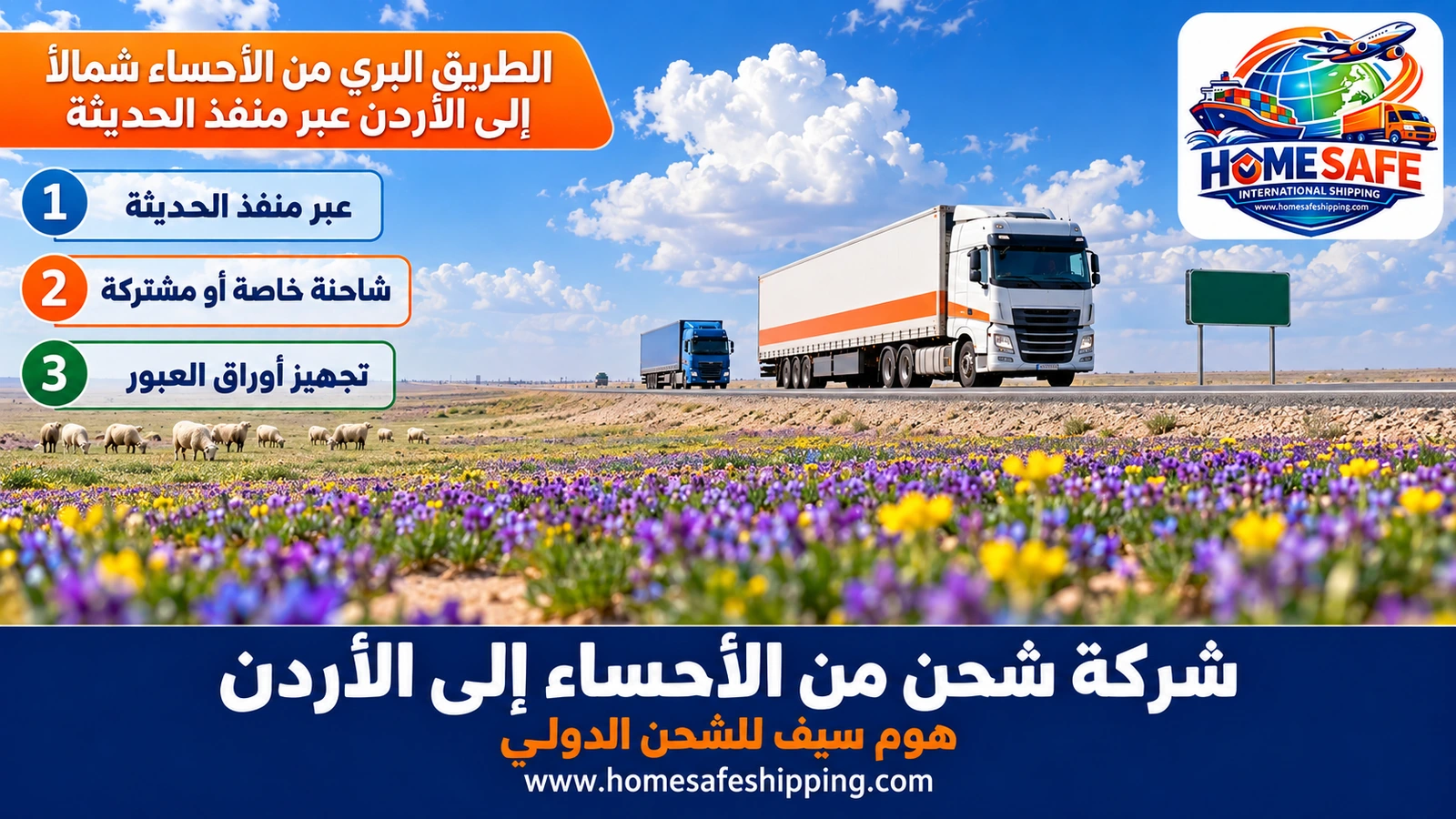 الطريق البري من الأحساء شمالاً إلى الأردن عبر منفذ الحديثة