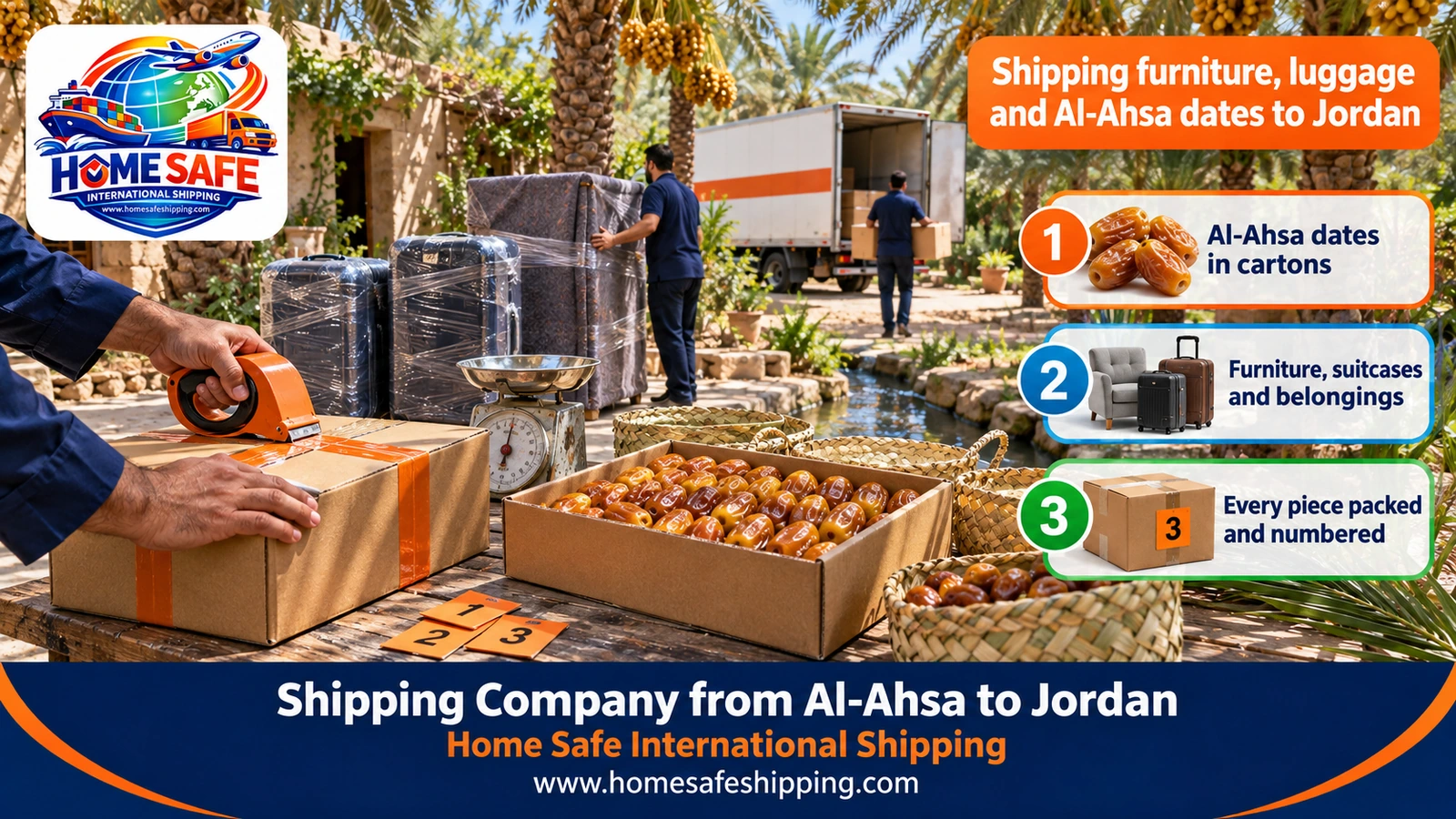 Shipping furniture, luggage and Al-Ahsa dates to Jordan