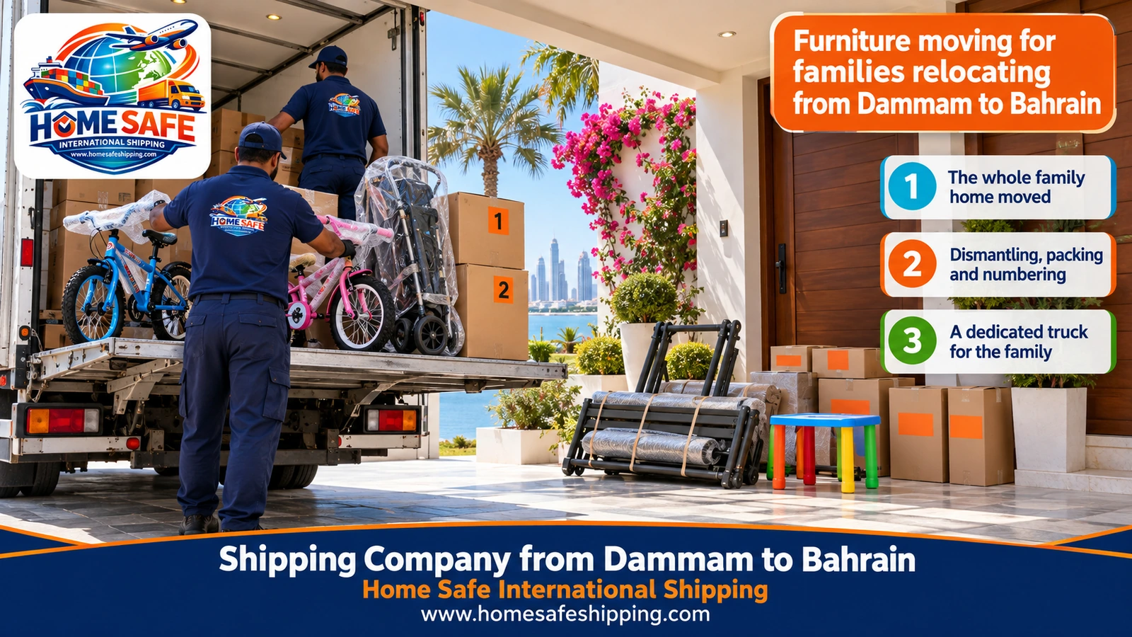 Furniture moving for families relocating from Dammam to Bahrain