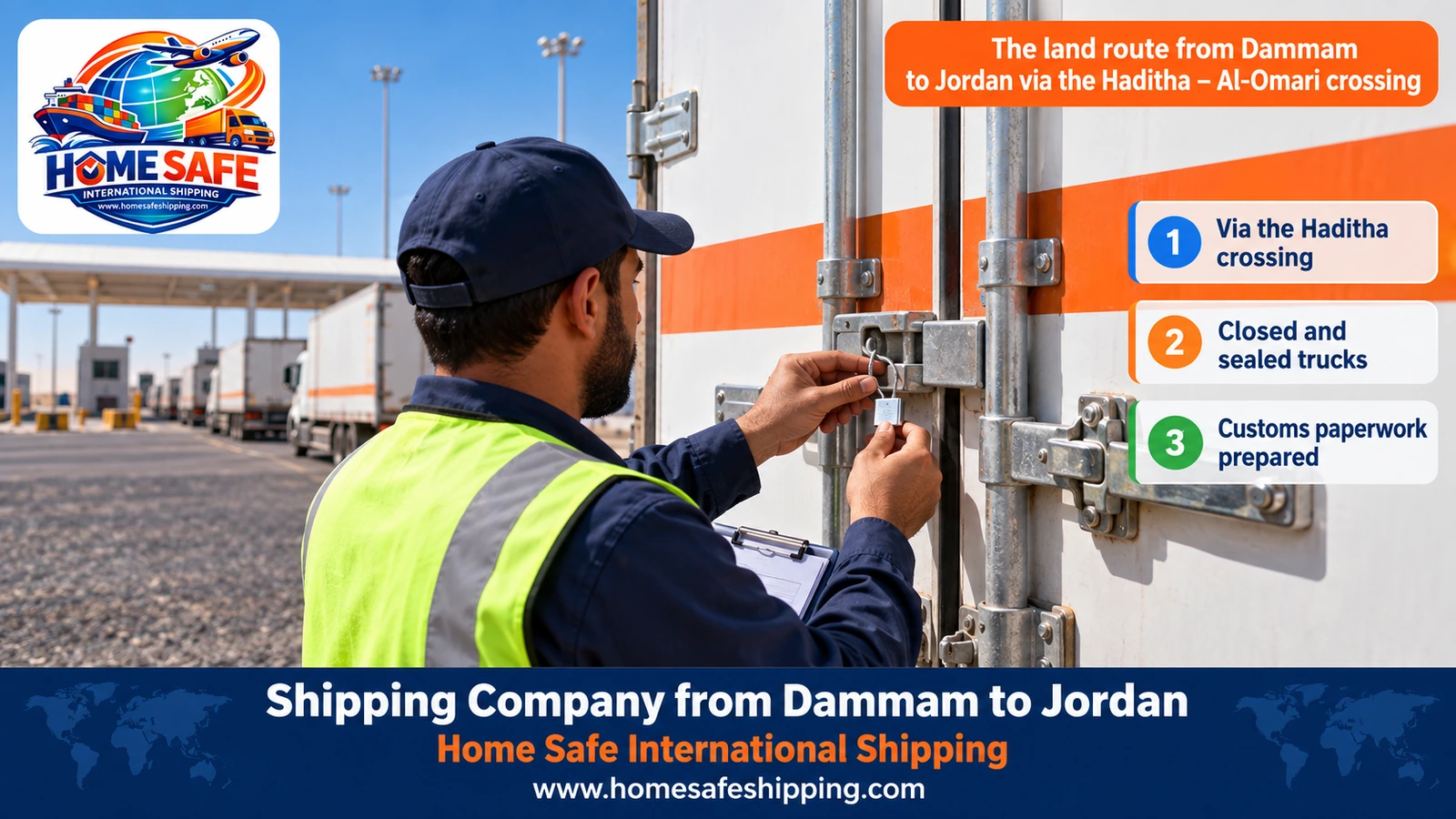 The land route from Dammam to Jordan via the Haditha – Al-Omari crossing