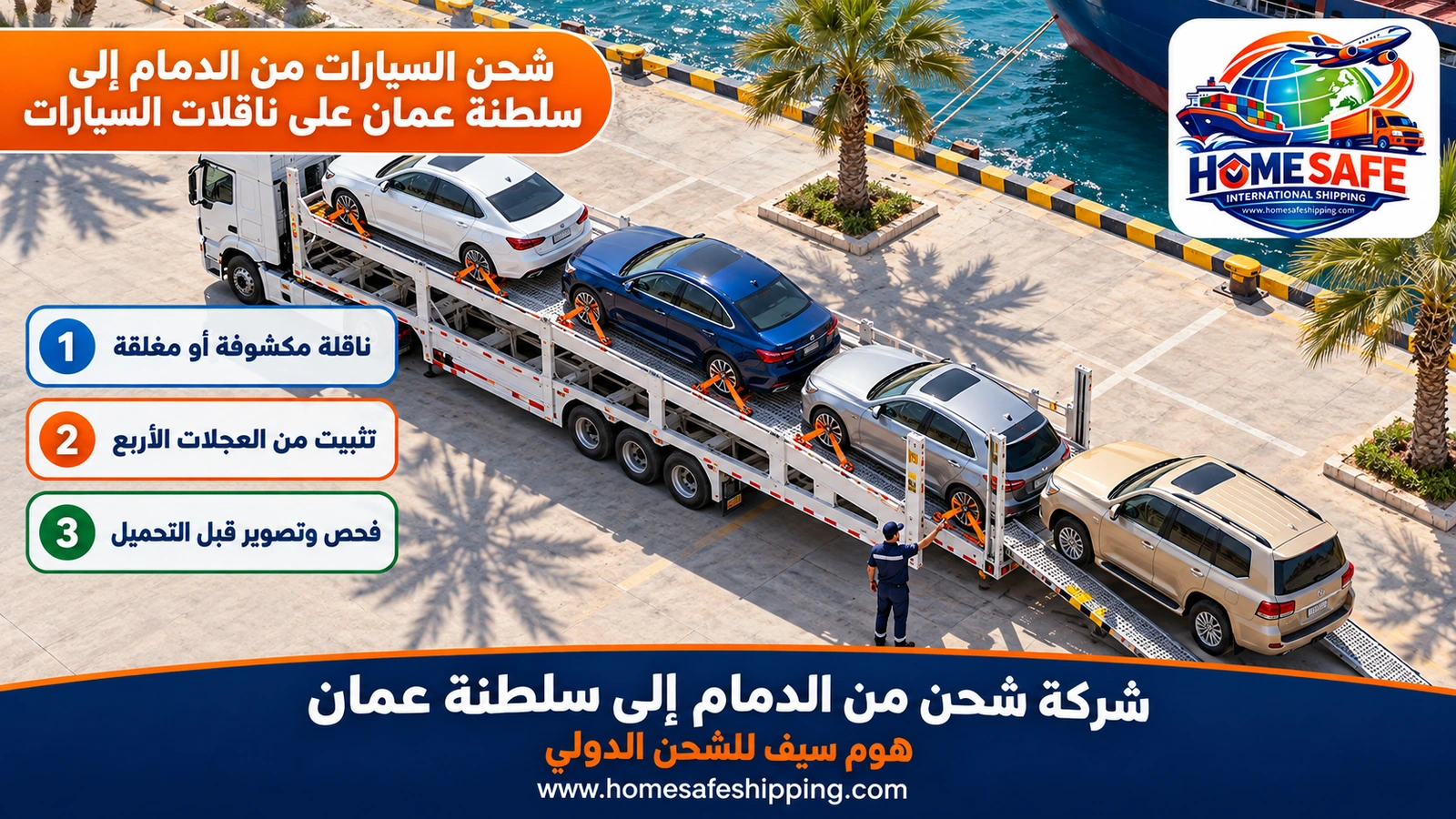 شحن السيارات من الدمام إلى سلطنة عمان على ناقلات السيارات