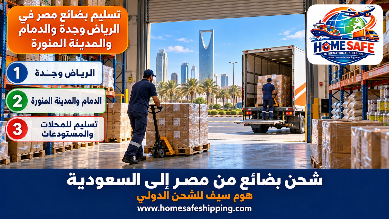 تسليم بضائع مصر في الرياض وجدة والدمام والمدينة المنورة