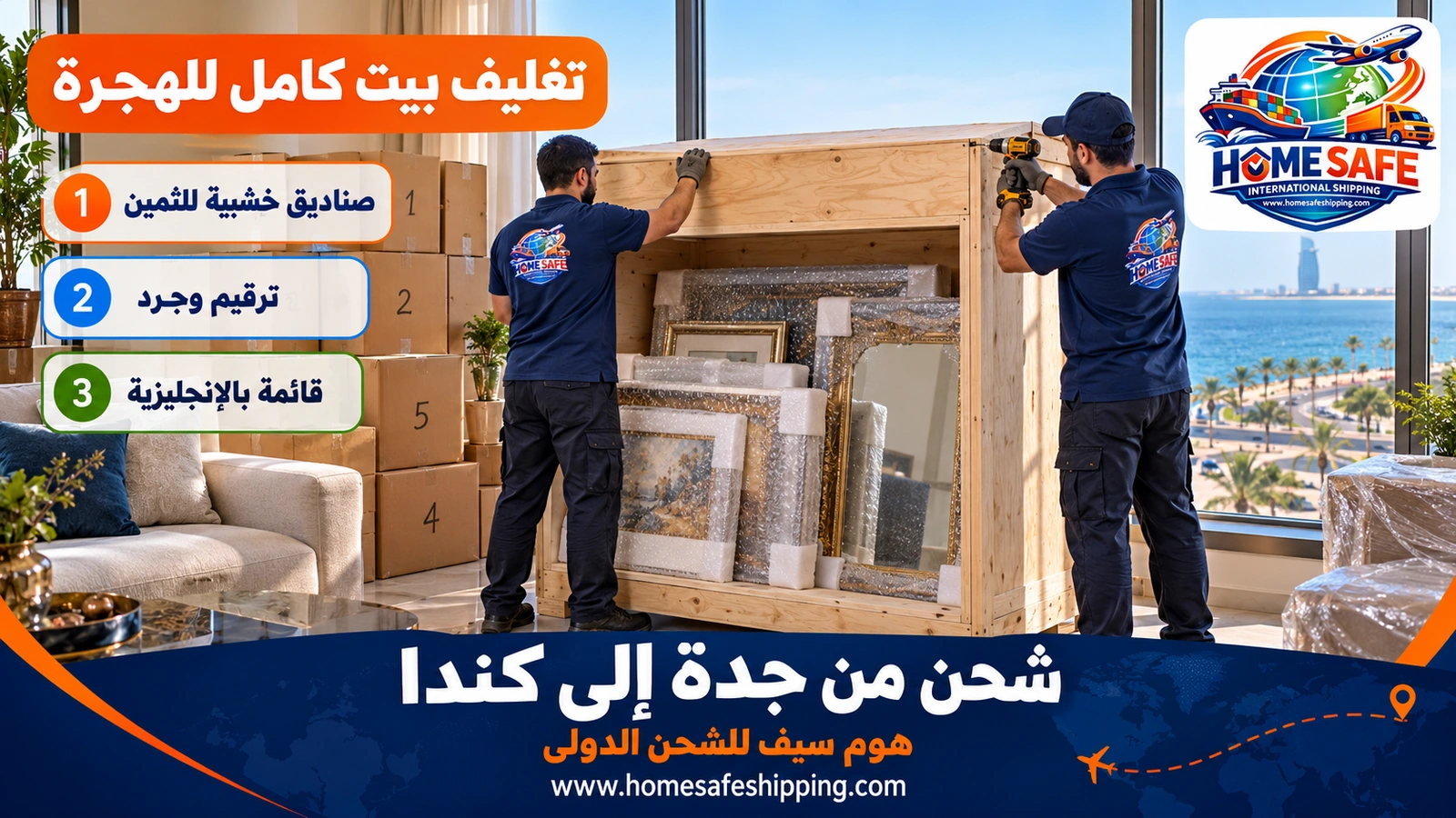 تغليف أثاث المهاجرين في جدة قبل الشحن إلى كندا