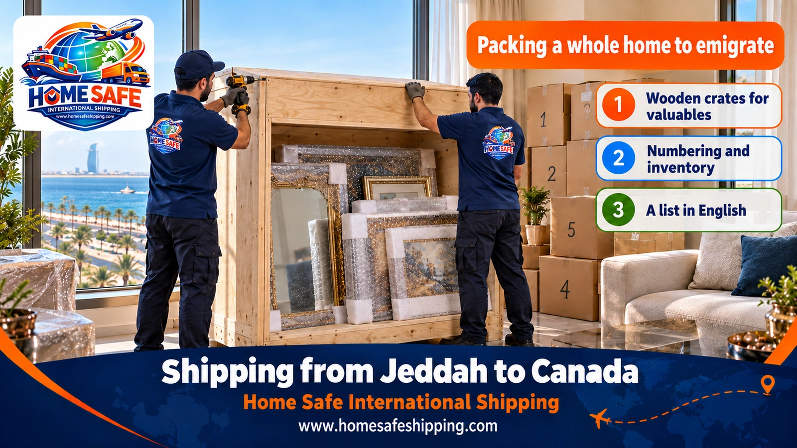 Packing immigrants’ furniture in Jeddah before shipping to Canada