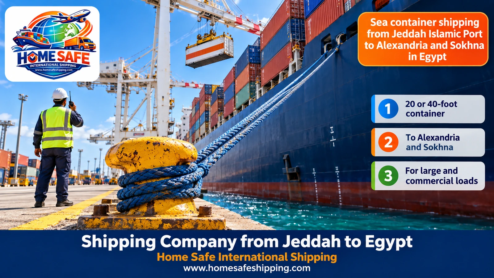 Sea container shipping from Jeddah Islamic Port to Alexandria and Sokhna in Egypt