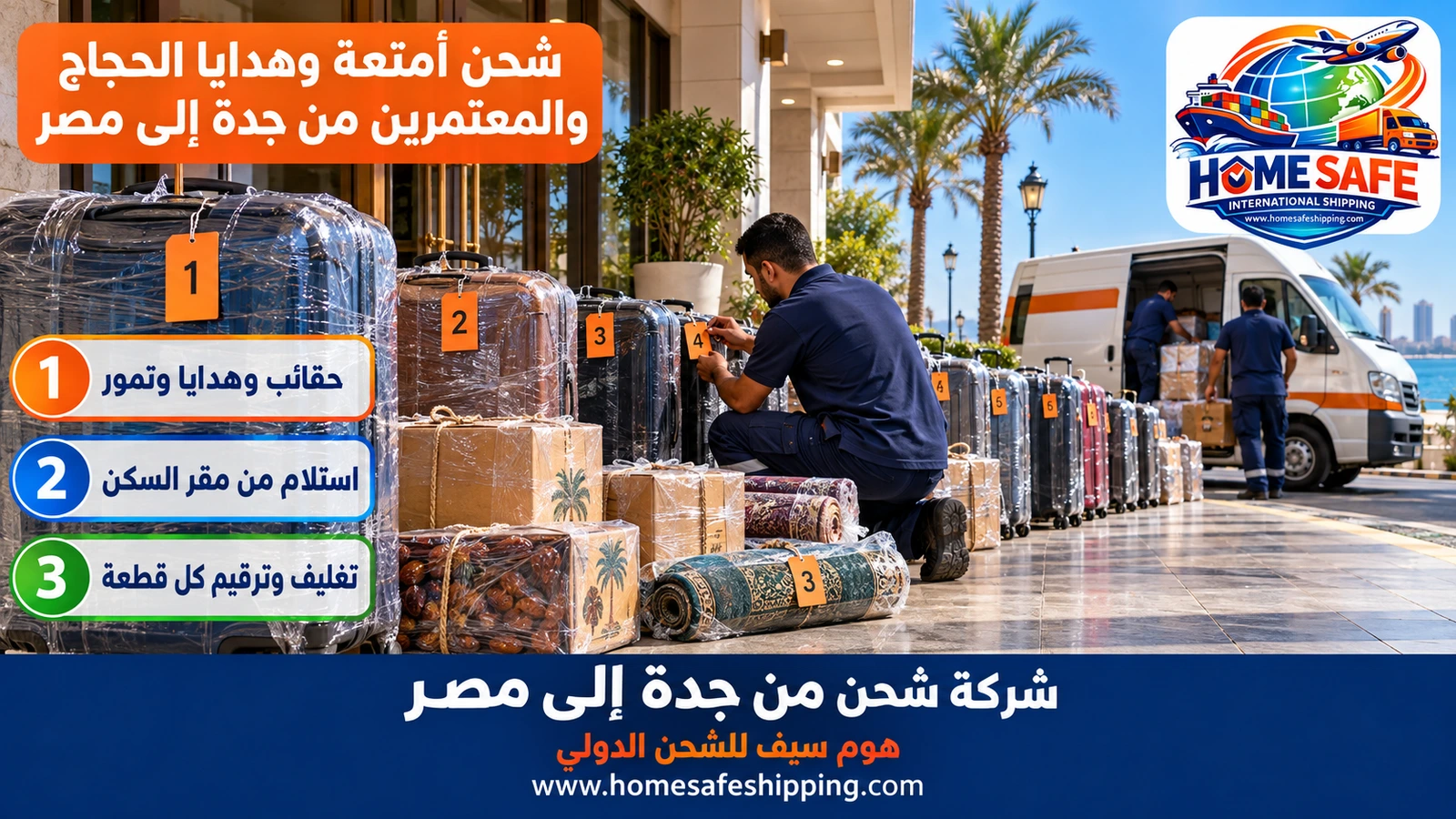 شحن أمتعة وهدايا الحجاج والمعتمرين من جدة إلى مصر
