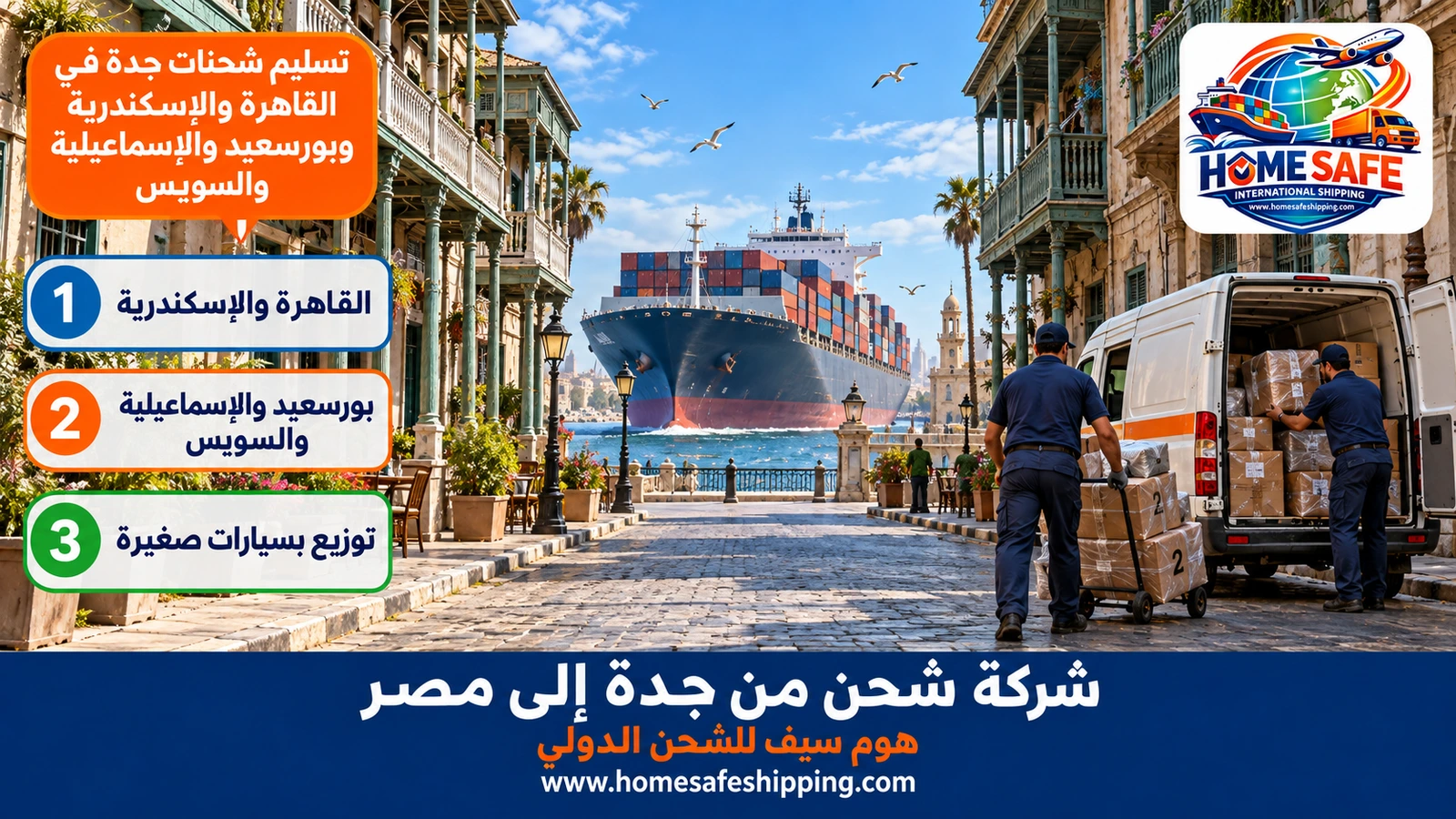 تسليم شحنات جدة في القاهرة والإسكندرية وبورسعيد والإسماعيلية والسويس