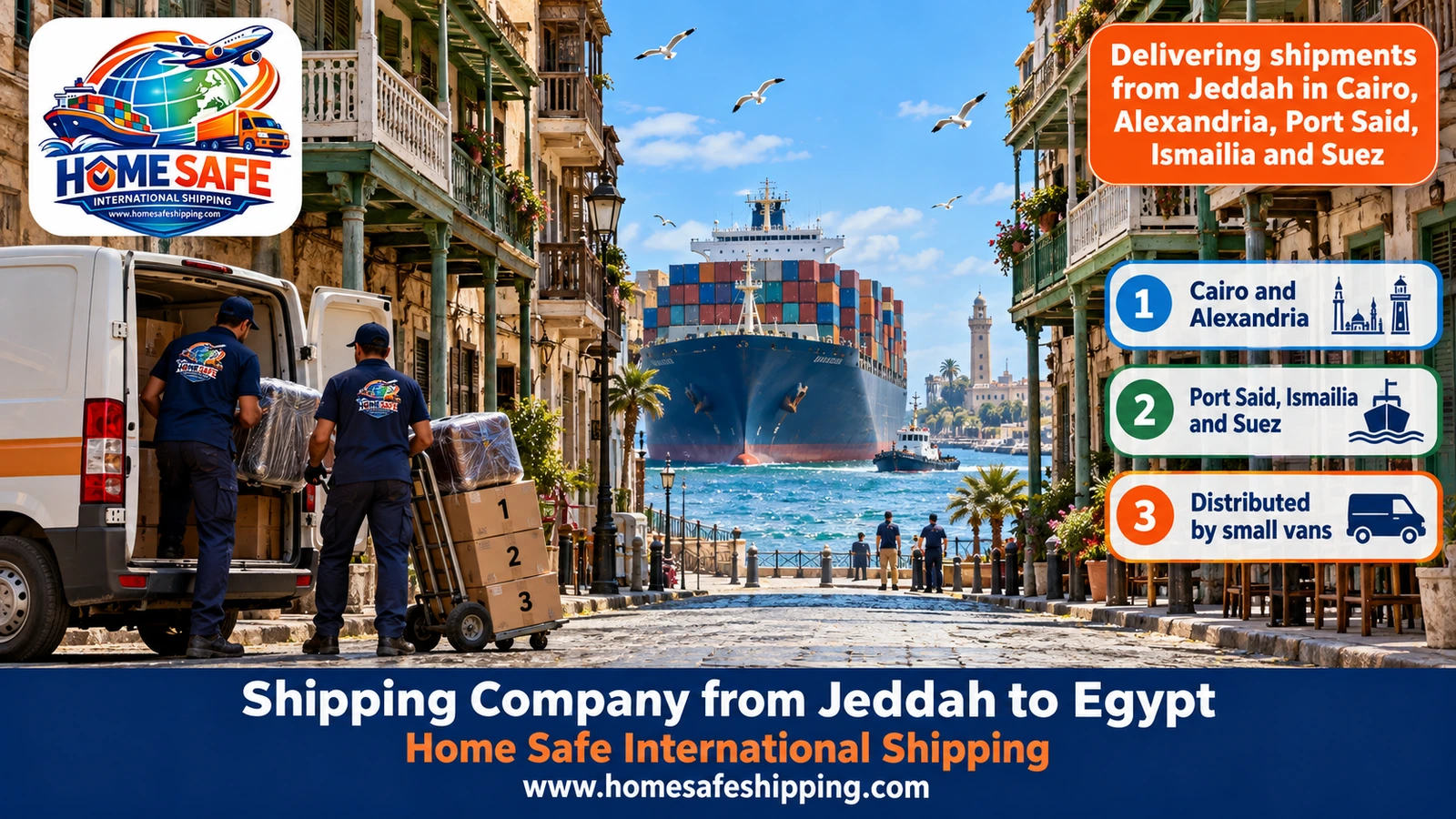 Delivering shipments from Jeddah in Cairo, Alexandria, Port Said, Ismailia and Suez