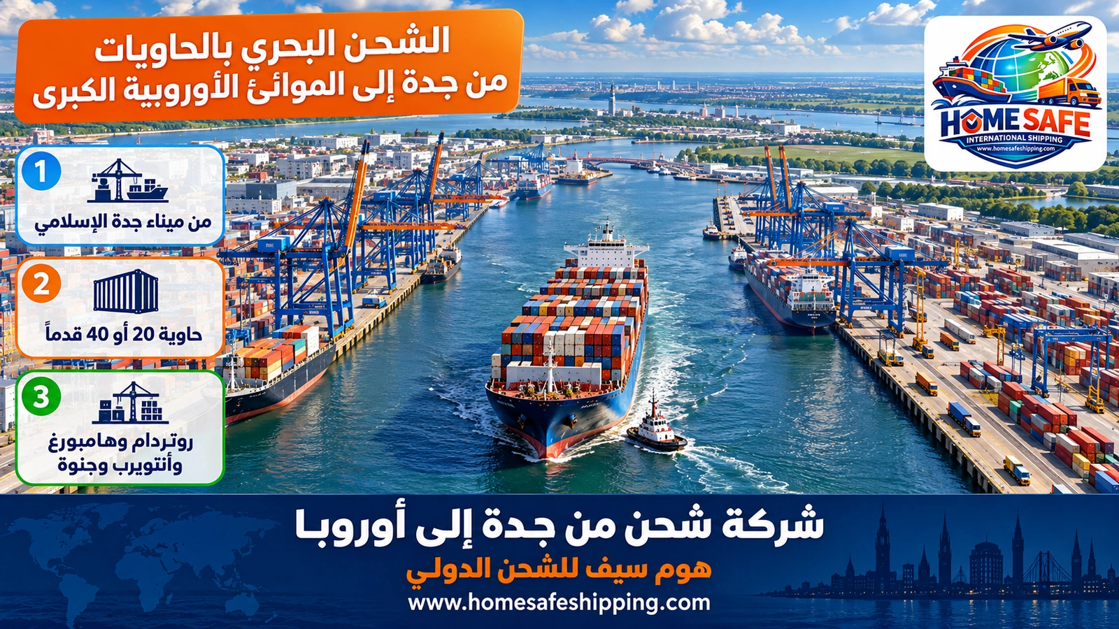 الشحن البحري بالحاويات من جدة إلى الموانئ الأوروبية الكبرى