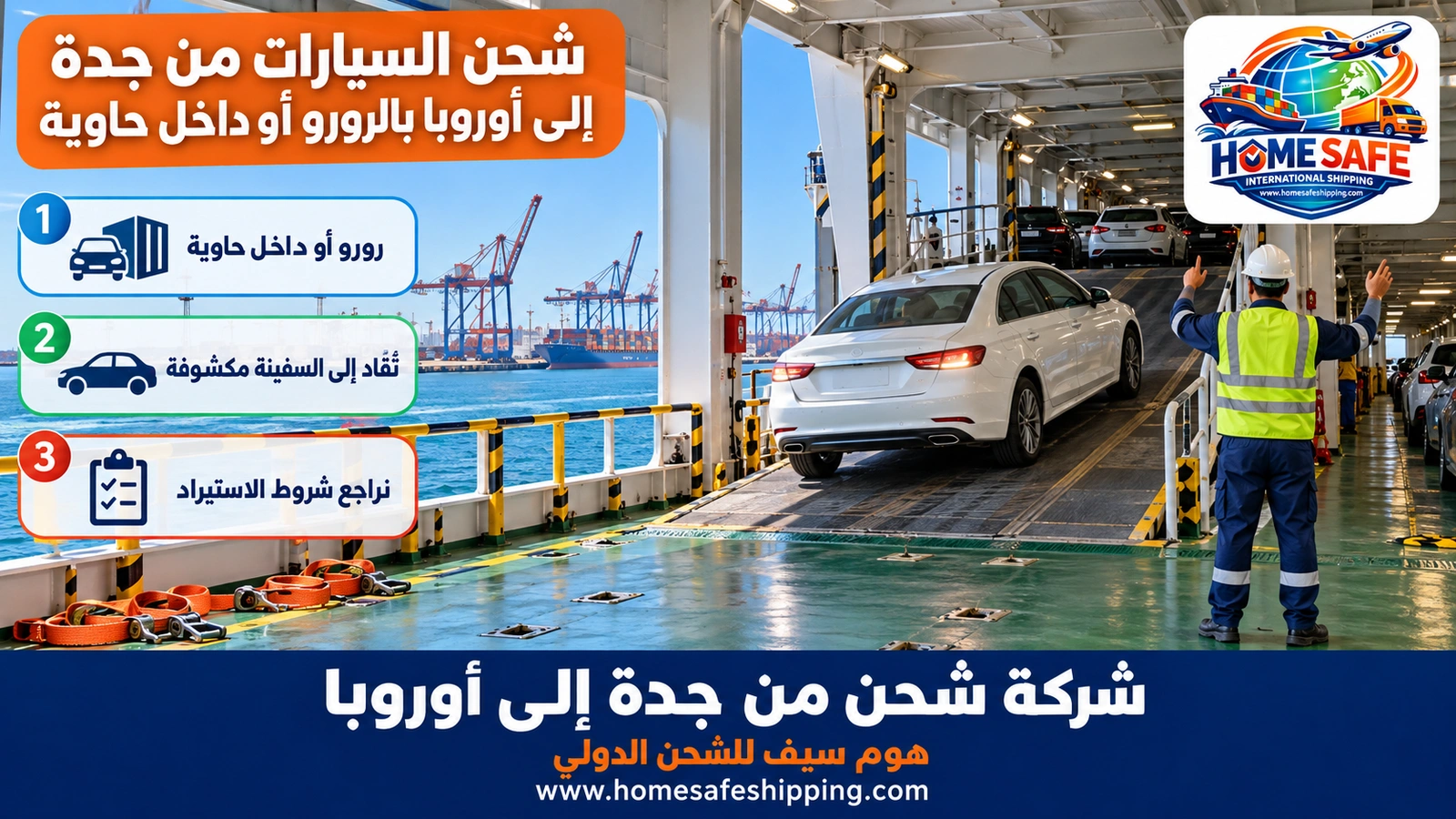 شحن السيارات من جدة إلى أوروبا بالرورو أو داخل حاوية