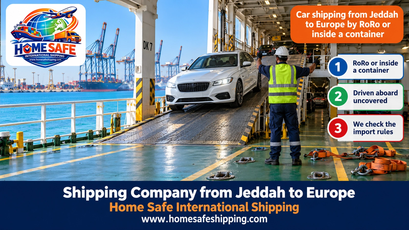Car shipping from Jeddah to Europe by RoRo or inside a container