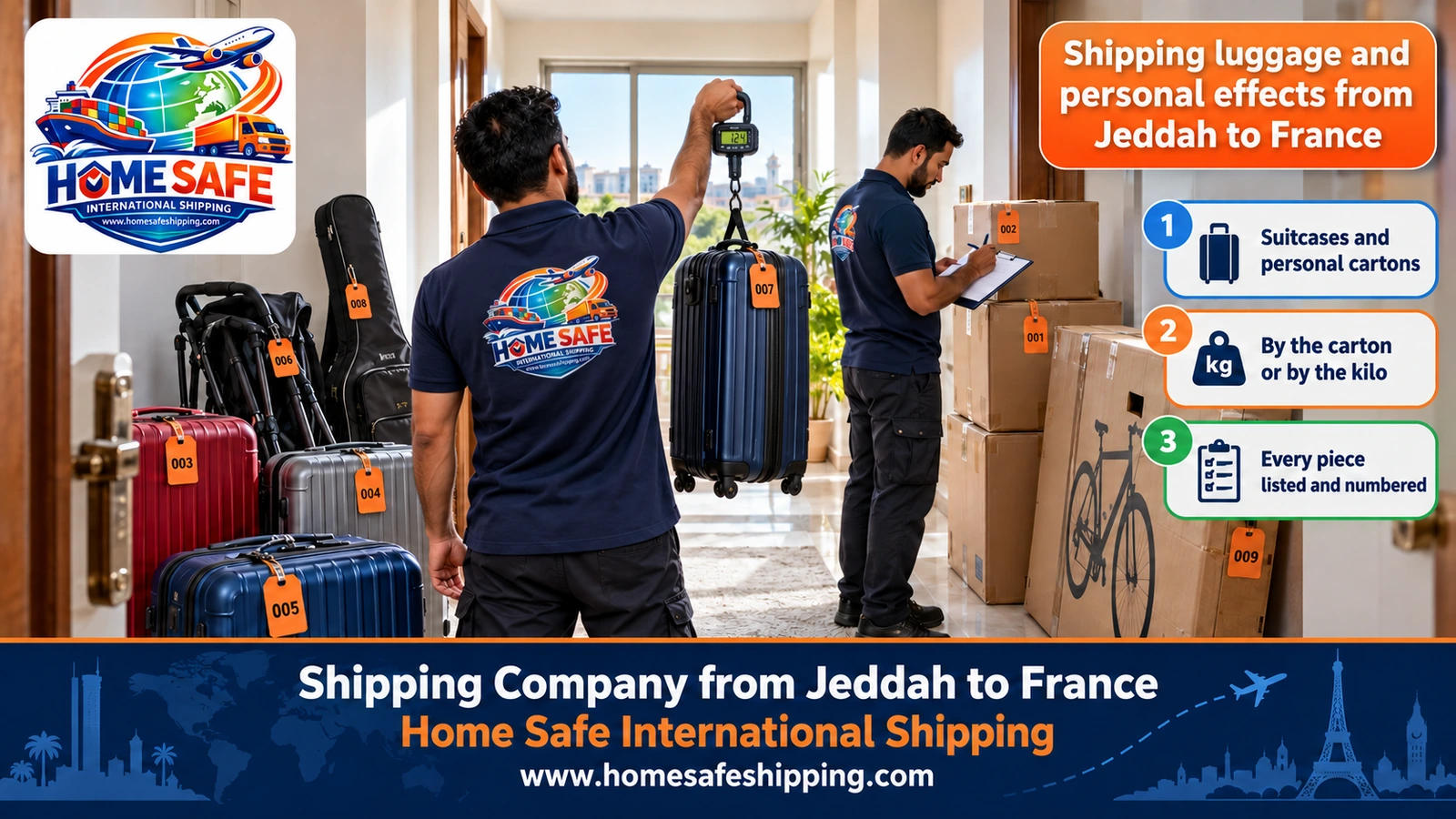 Shipping luggage and personal effects from Jeddah to France