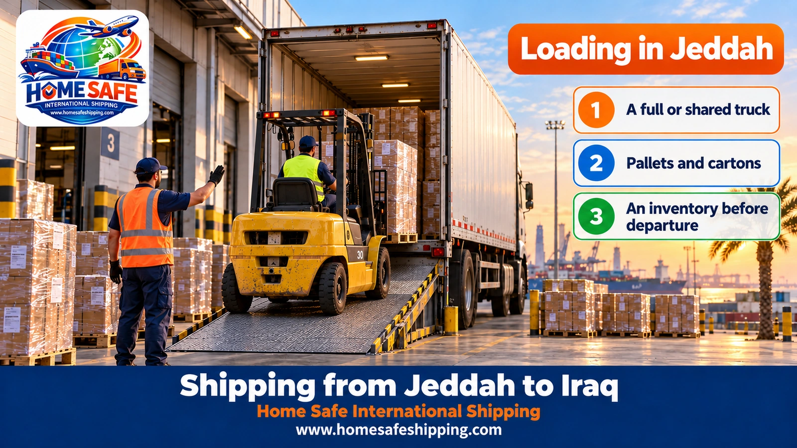 Loading shipments in Jeddah for land freight to Iraq