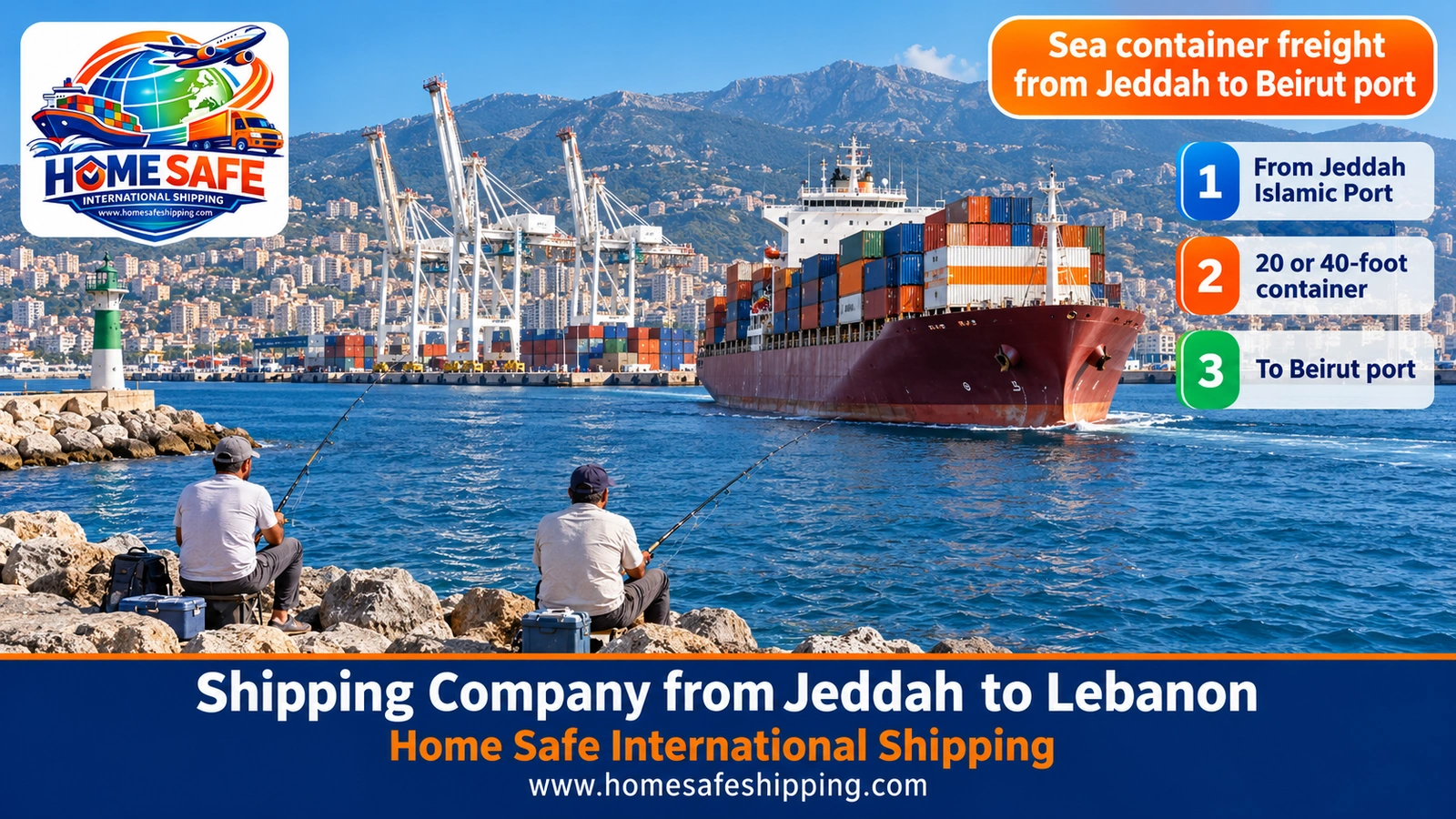 Sea container freight from Jeddah to Beirut port