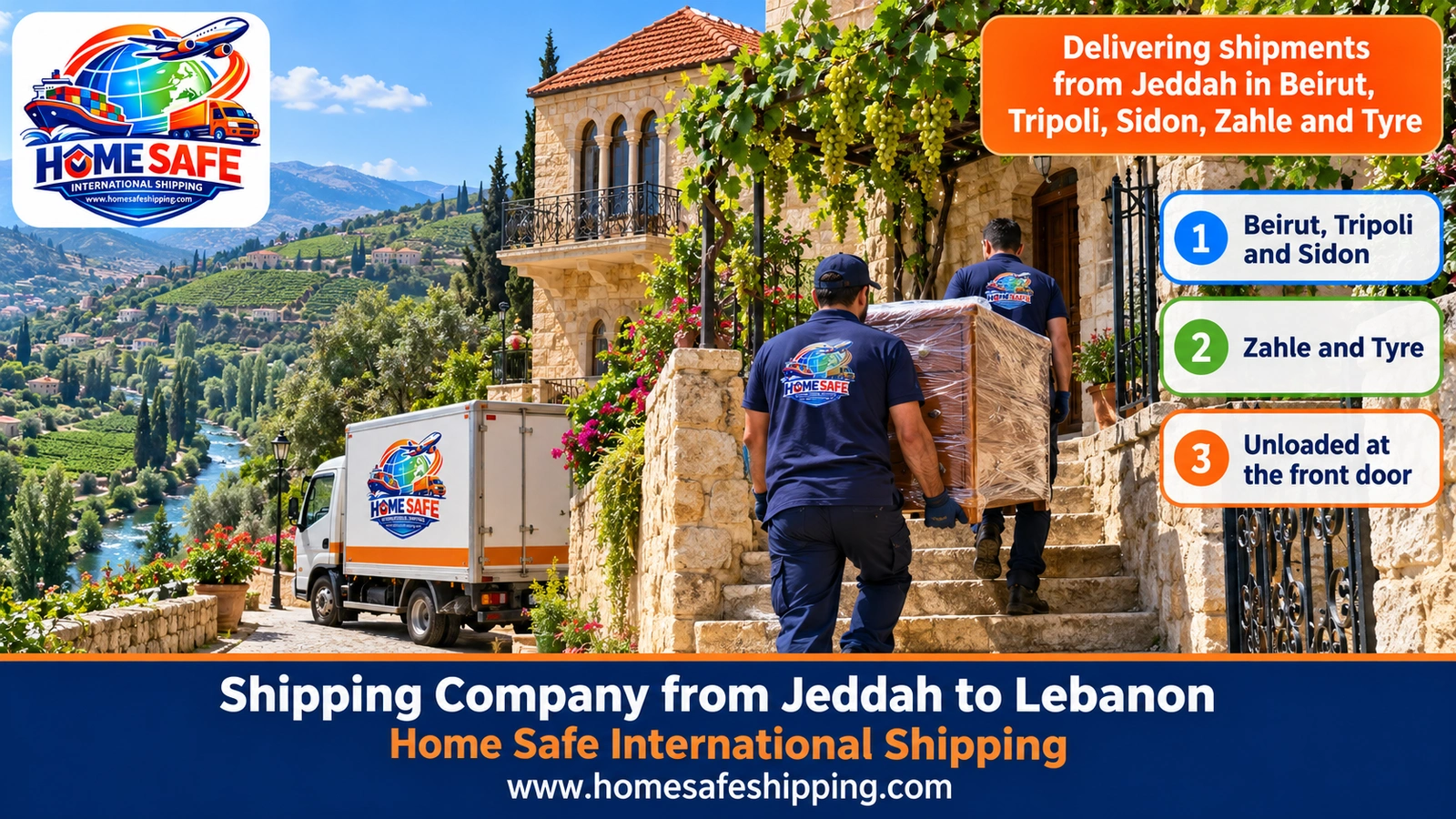 Delivering shipments from Jeddah in Beirut, Tripoli, Sidon, Zahle and Tyre
