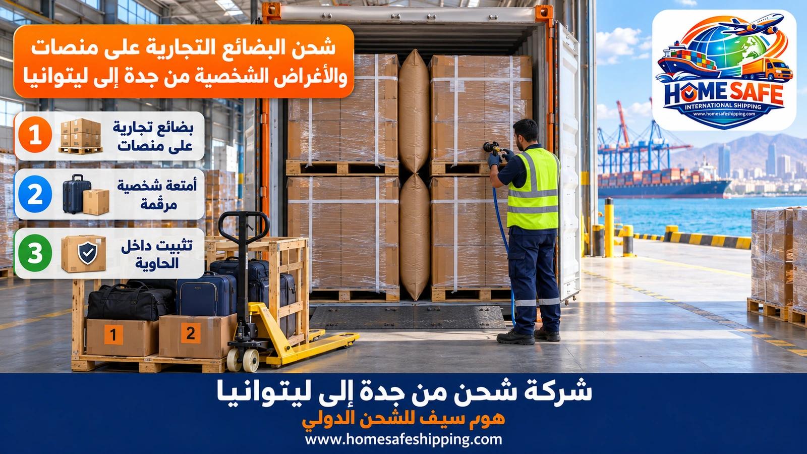 شحن البضائع التجارية على منصات والأغراض الشخصية من جدة إلى ليتوانيا