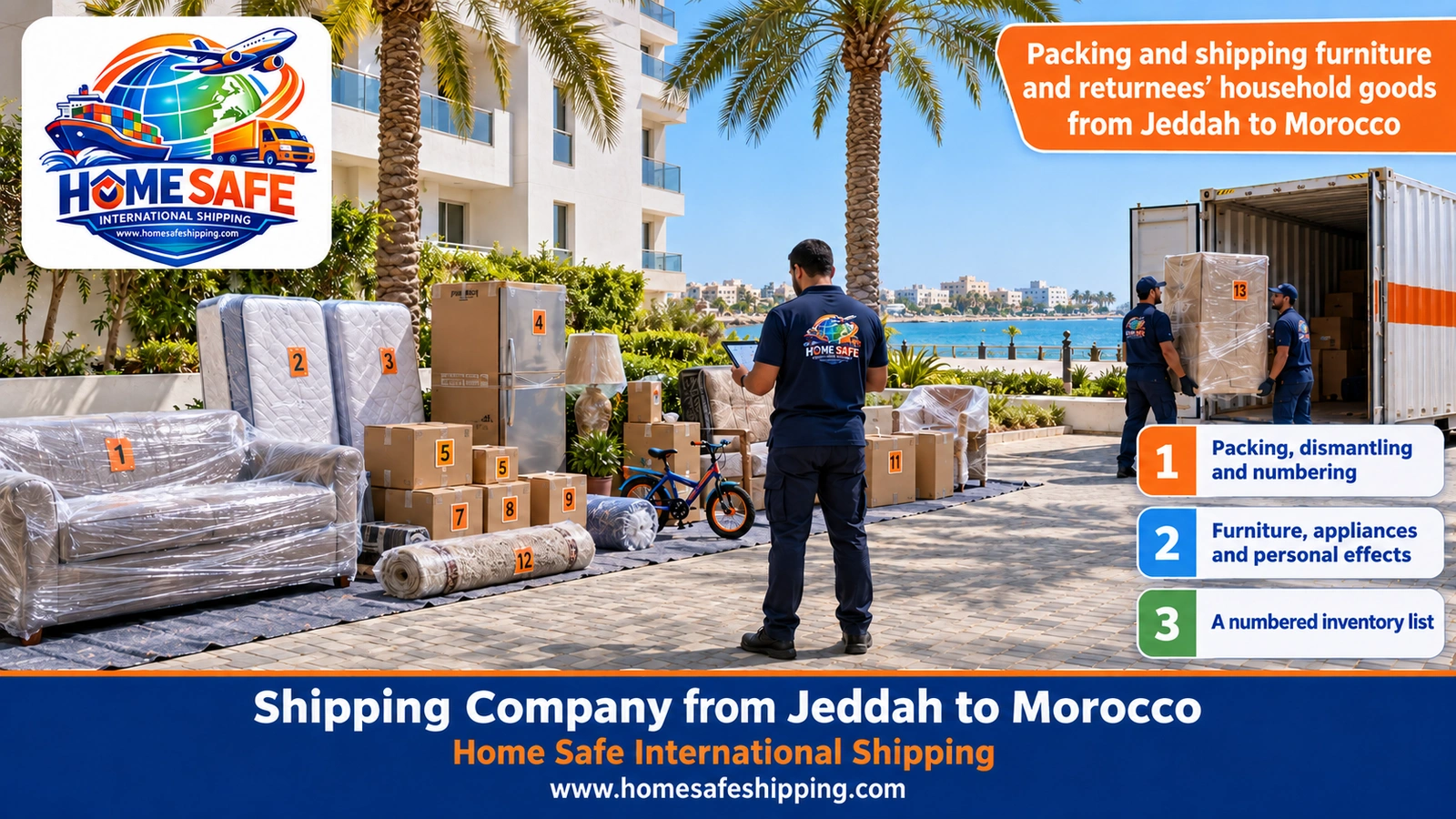 Packing and shipping furniture and returnees’ household goods from Jeddah to Morocco