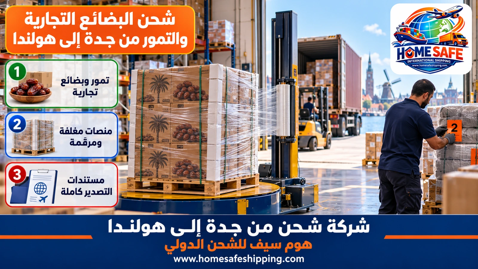 شحن البضائع التجارية والتمور من جدة إلى هولندا