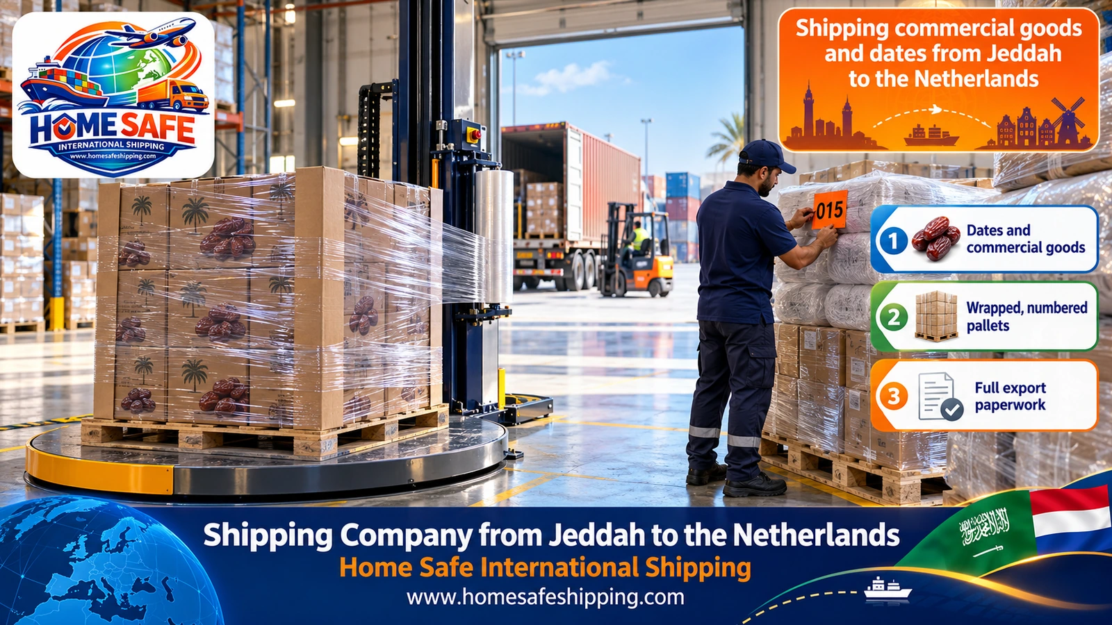 Shipping commercial goods and dates from Jeddah to the Netherlands