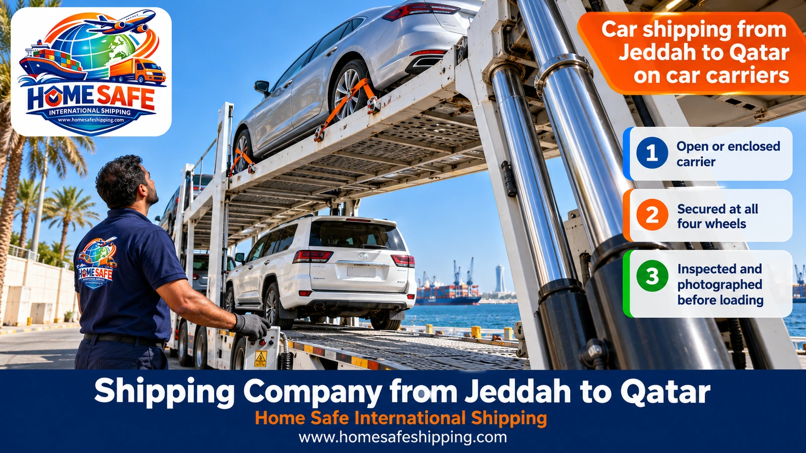 Car shipping from Jeddah to Qatar on car carriers