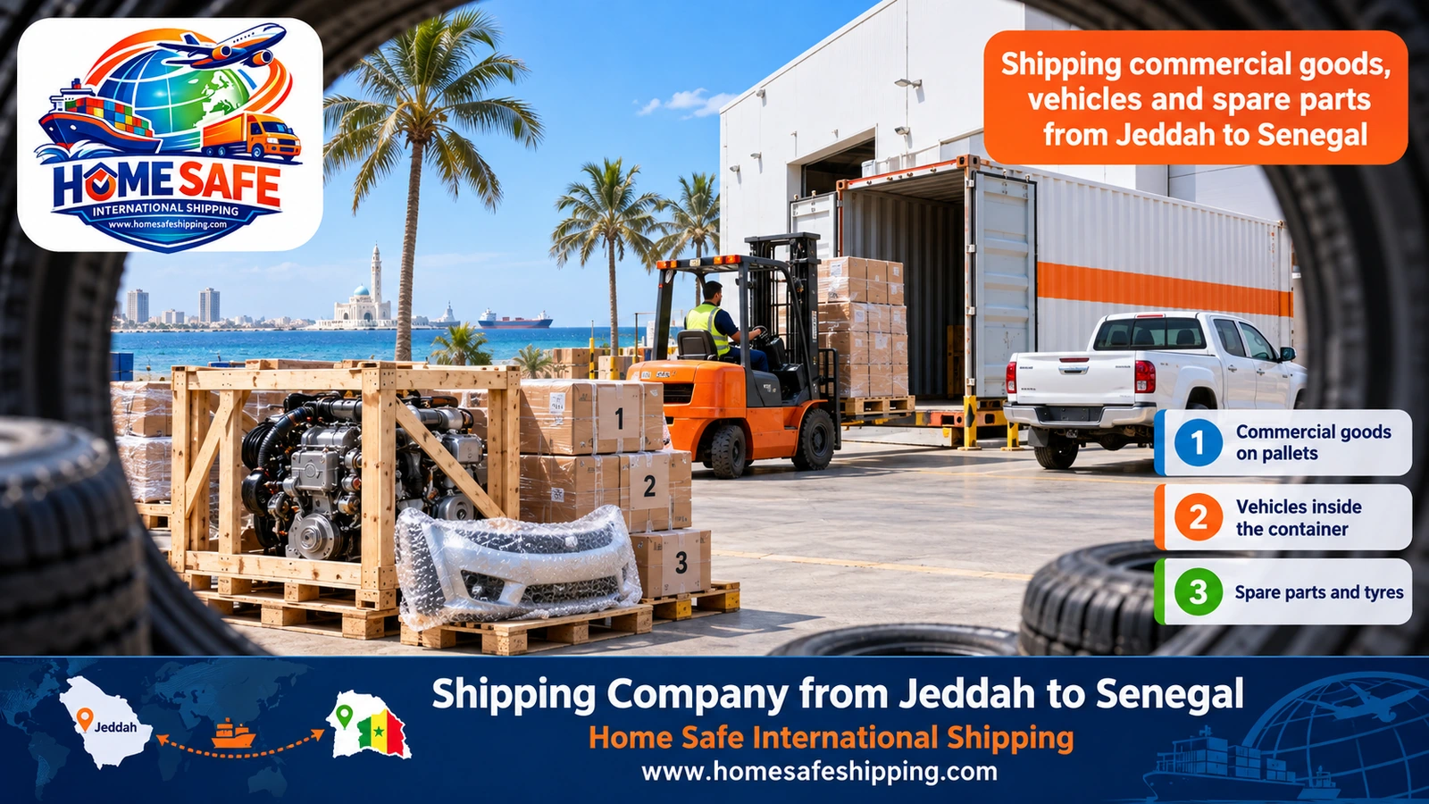 Shipping commercial goods, vehicles and spare parts from Jeddah to Senegal