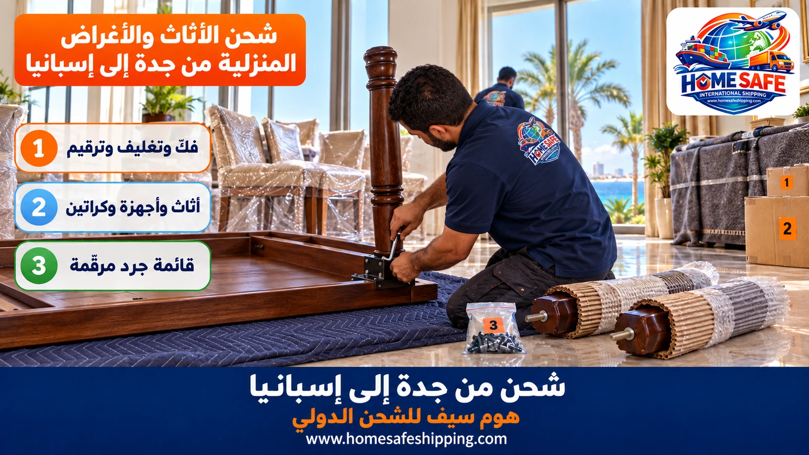 شحن الأثاث والأغراض المنزلية من جدة إلى إسبانيا