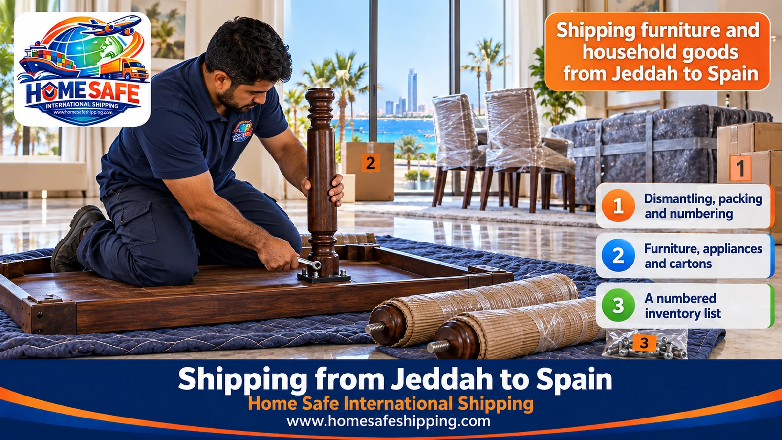 Shipping furniture and household goods from Jeddah to Spain
