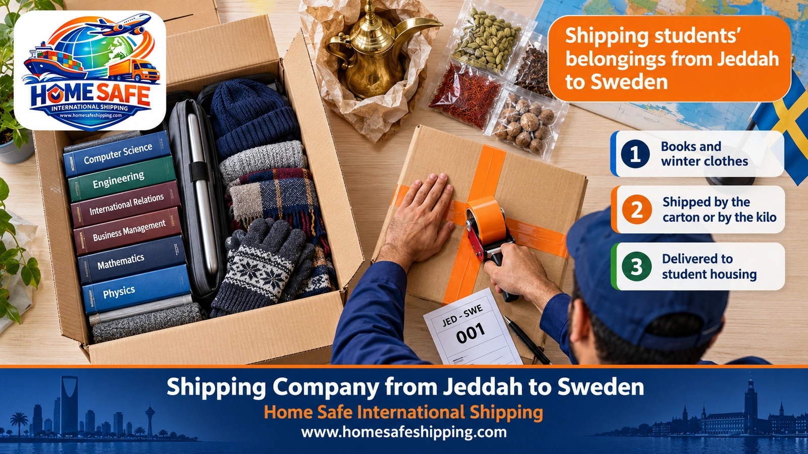 Shipping students’ belongings from Jeddah to Sweden