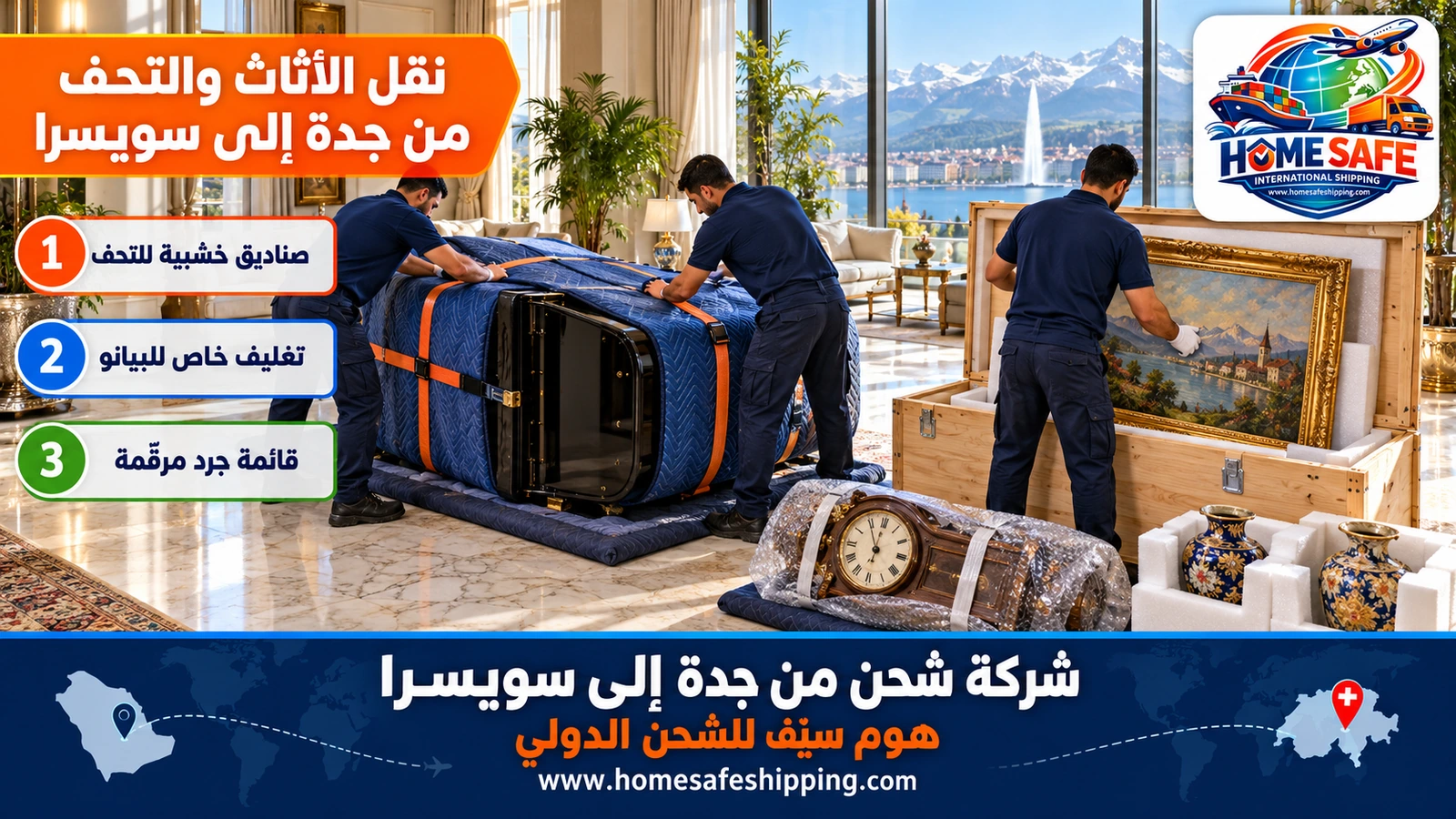 نقل الأثاث والتحف من جدة إلى سويسرا