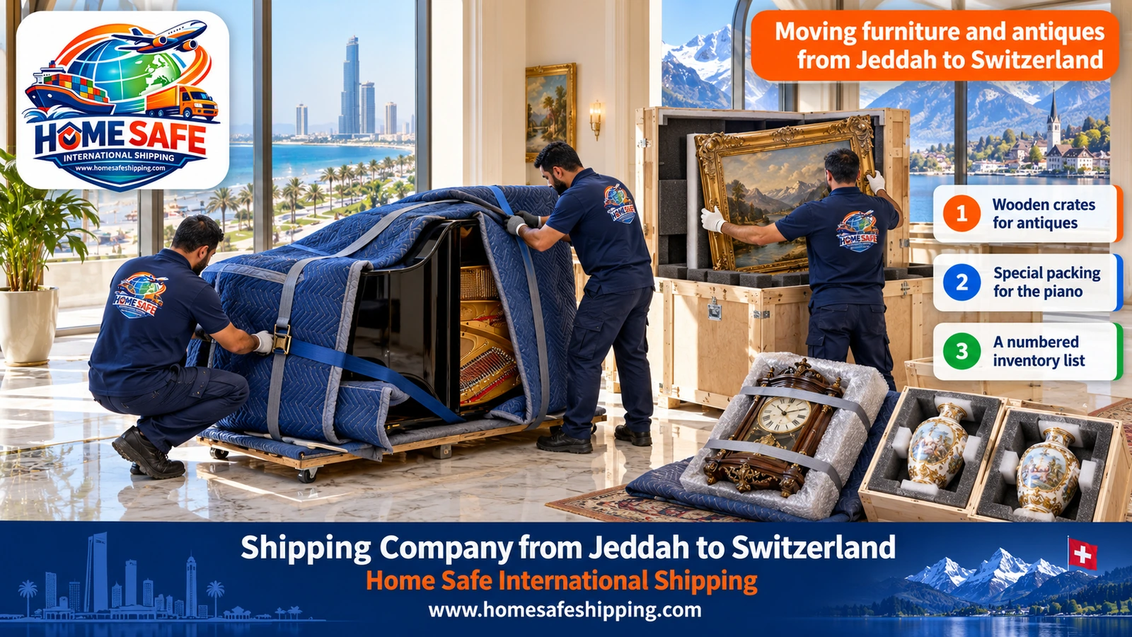 Moving furniture and antiques from Jeddah to Switzerland