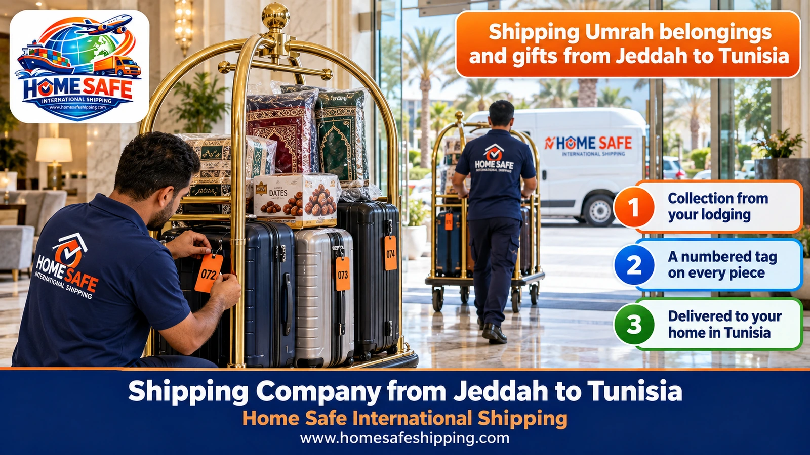 Shipping Umrah belongings and gifts from Jeddah to Tunisia