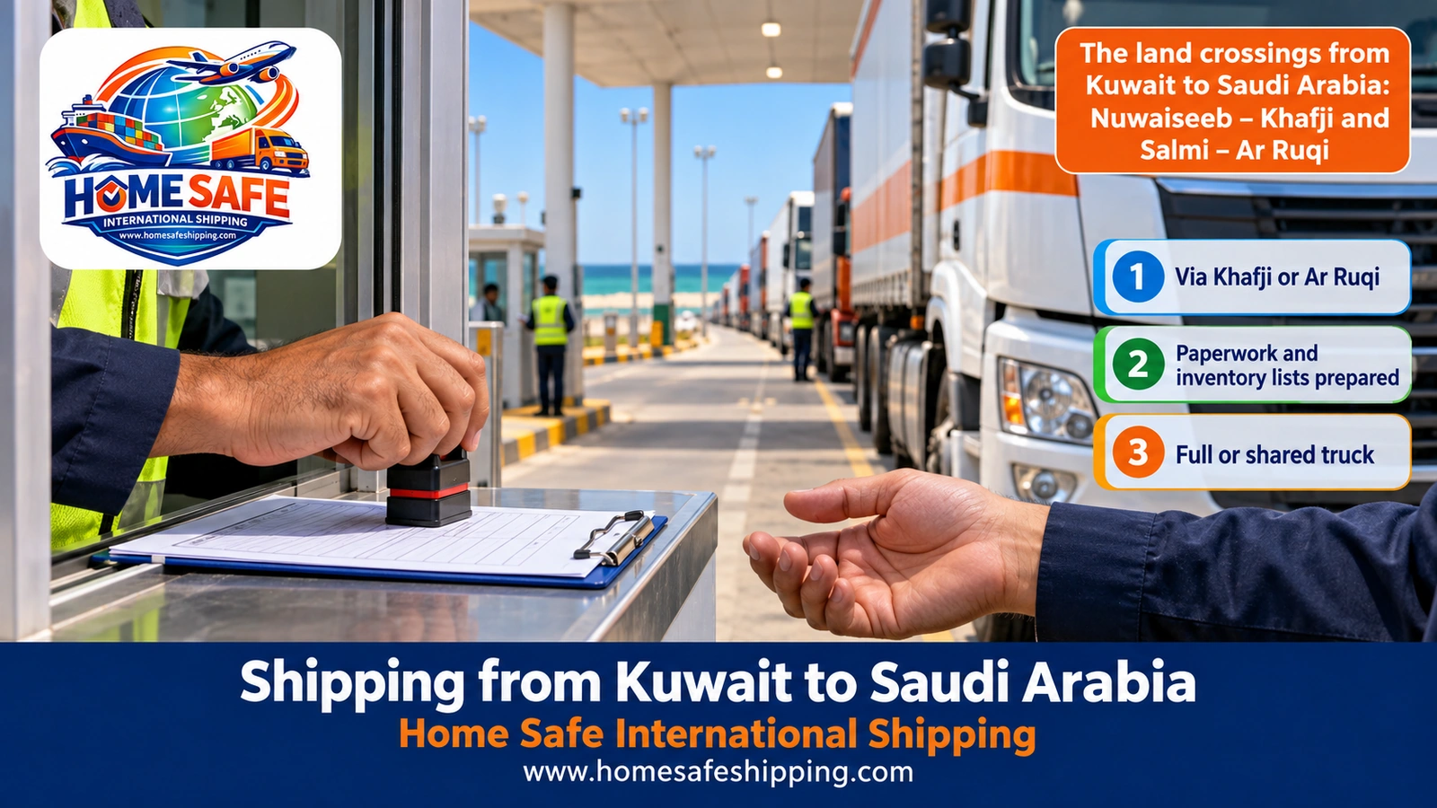 The land crossings from Kuwait to Saudi Arabia: Nuwaiseeb – Khafji and Salmi – Ar Ruqi