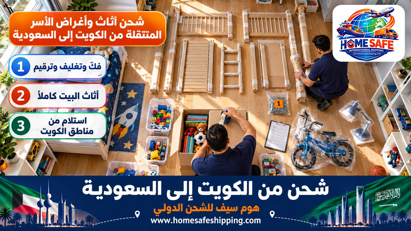 شحن أثاث وأغراض الأسر المنتقلة من الكويت إلى السعودية