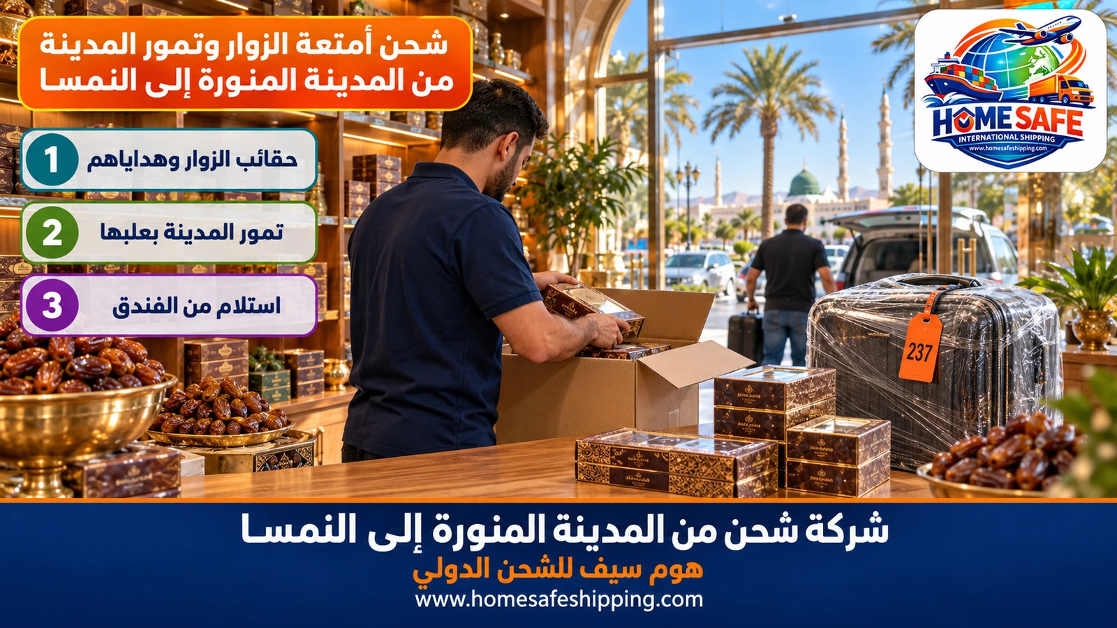 شحن أمتعة الزوار وتمور المدينة من المدينة المنورة إلى النمسا