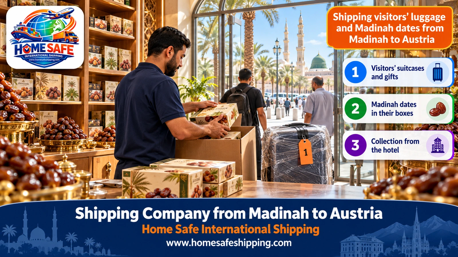 Shipping visitors’ luggage and Madinah dates from Madinah to Austria