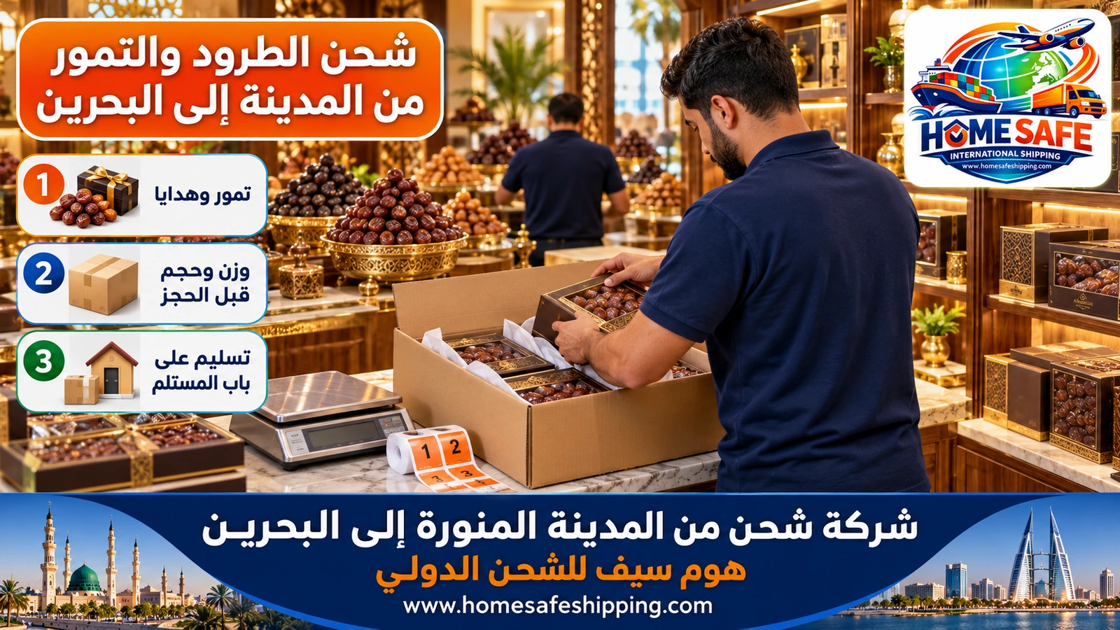 شحن الطرود والتمور من المدينة إلى البحرين