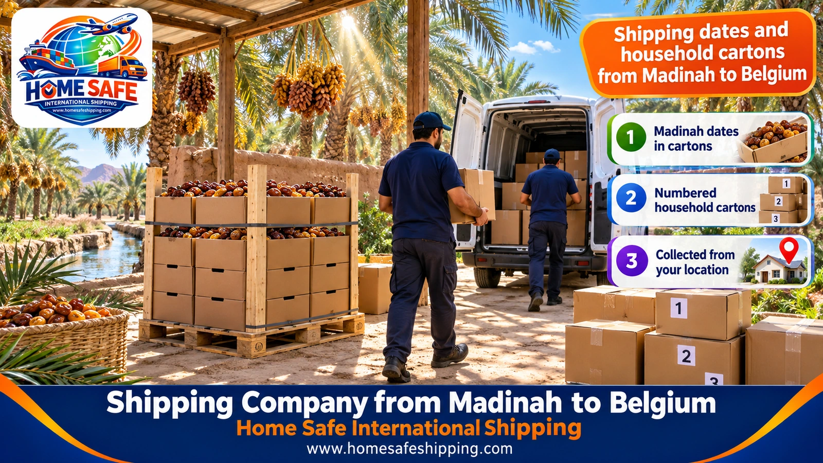 Shipping dates and household cartons from Madinah to Belgium