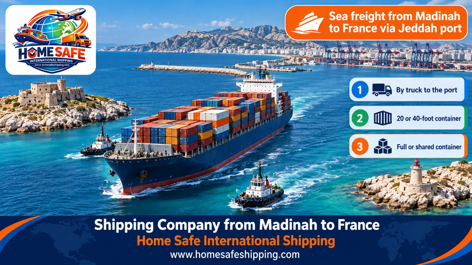 Sea freight from Madinah to France via Jeddah port