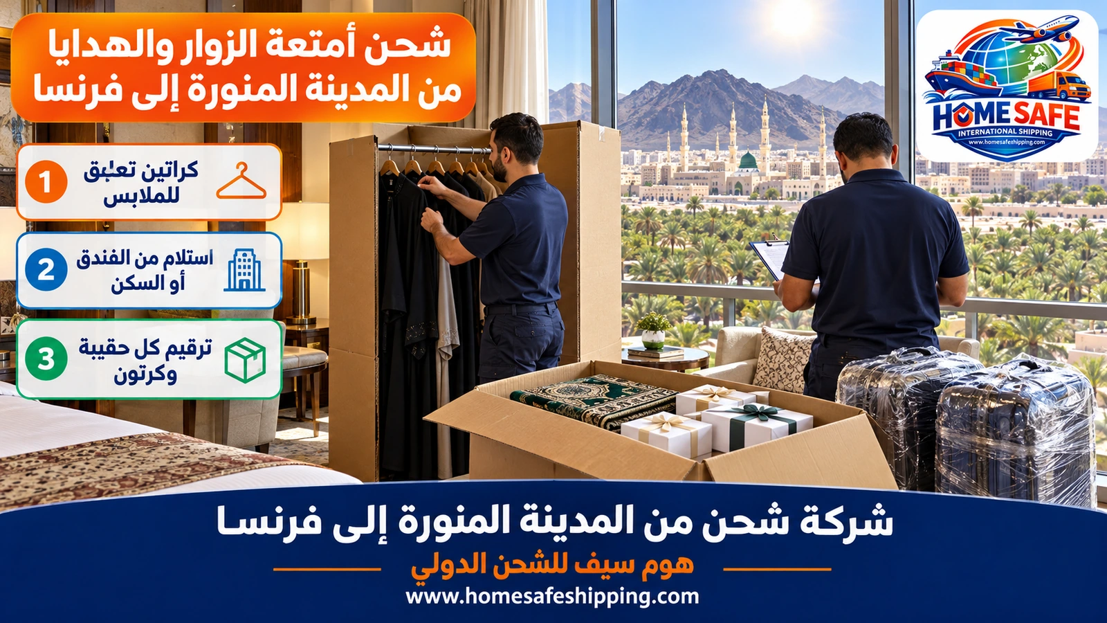 شحن أمتعة الزوار والهدايا من المدينة المنورة إلى فرنسا