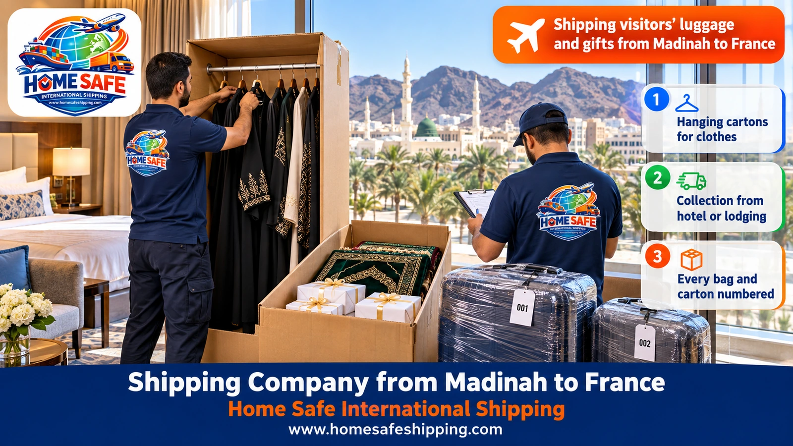 Shipping visitors’ luggage and gifts from Madinah to France
