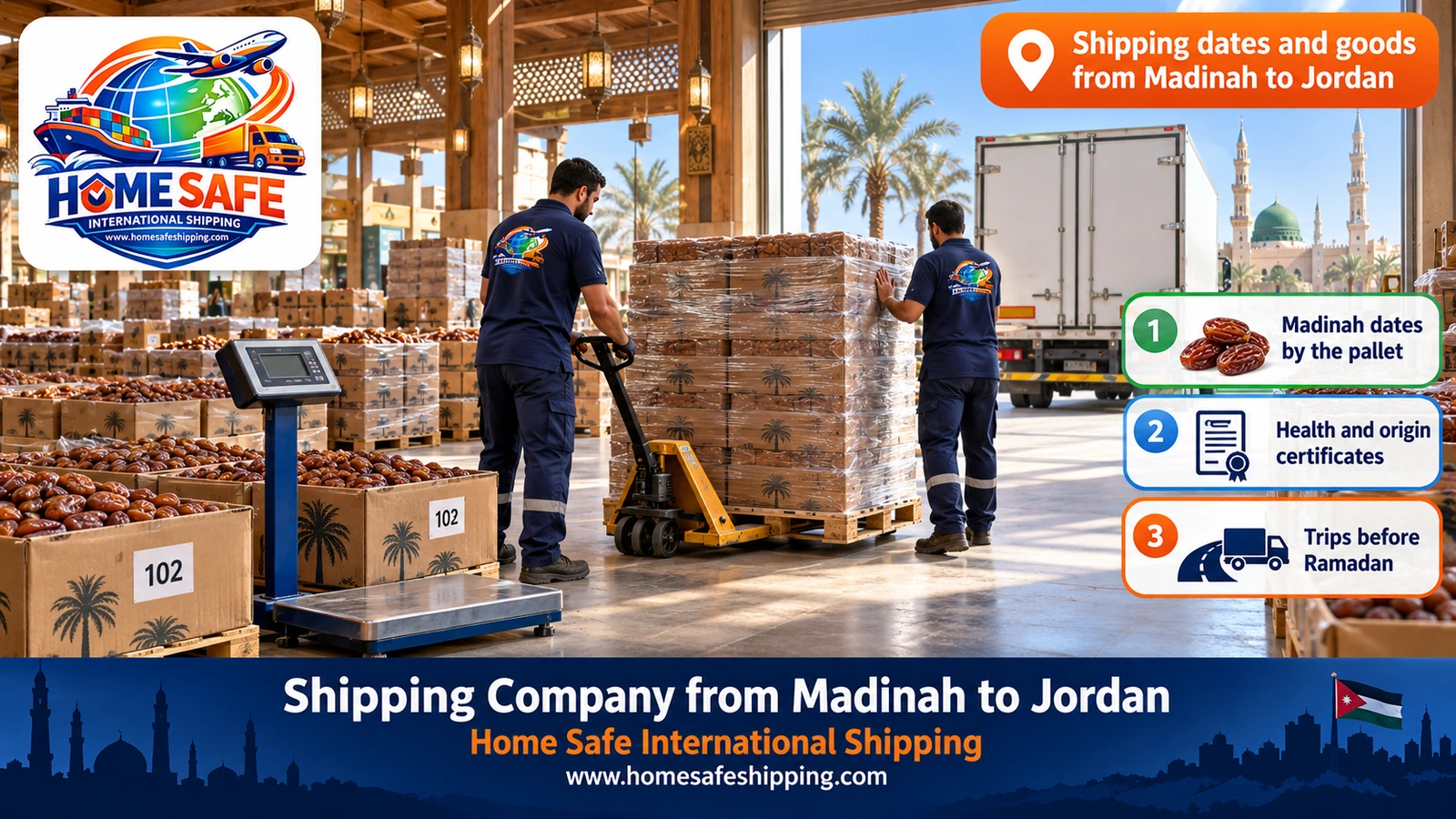 Shipping dates and goods from Madinah to Jordan