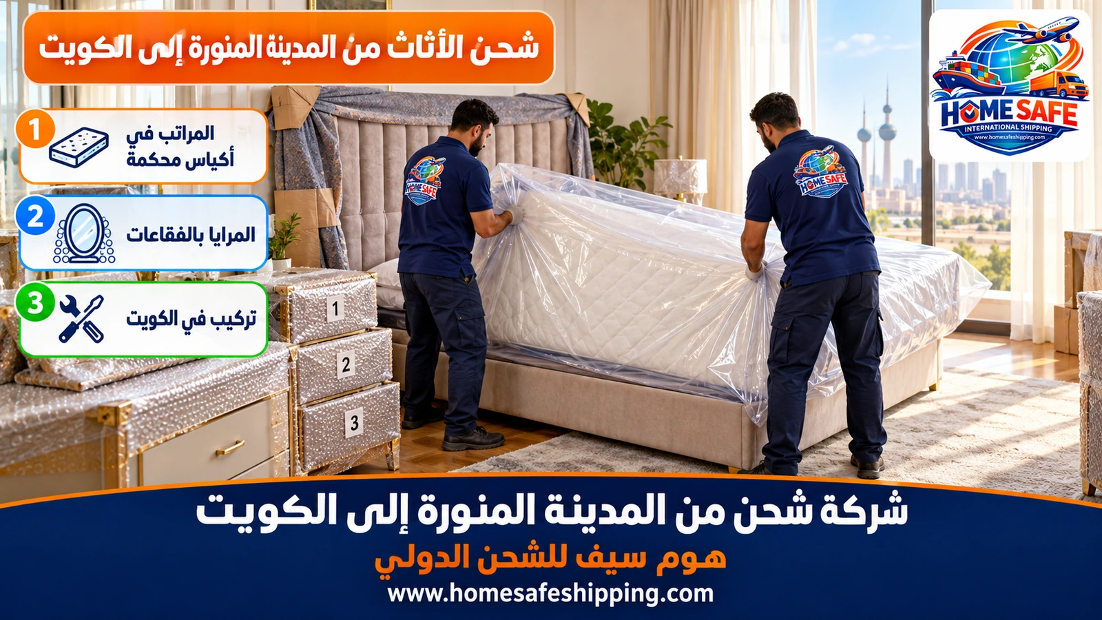 شحن الأثاث من المدينة المنورة إلى الكويت