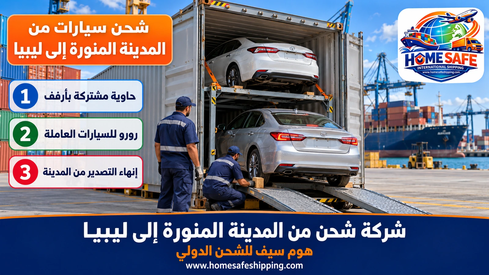شحن سيارات من المدينة المنورة إلى ليبيا